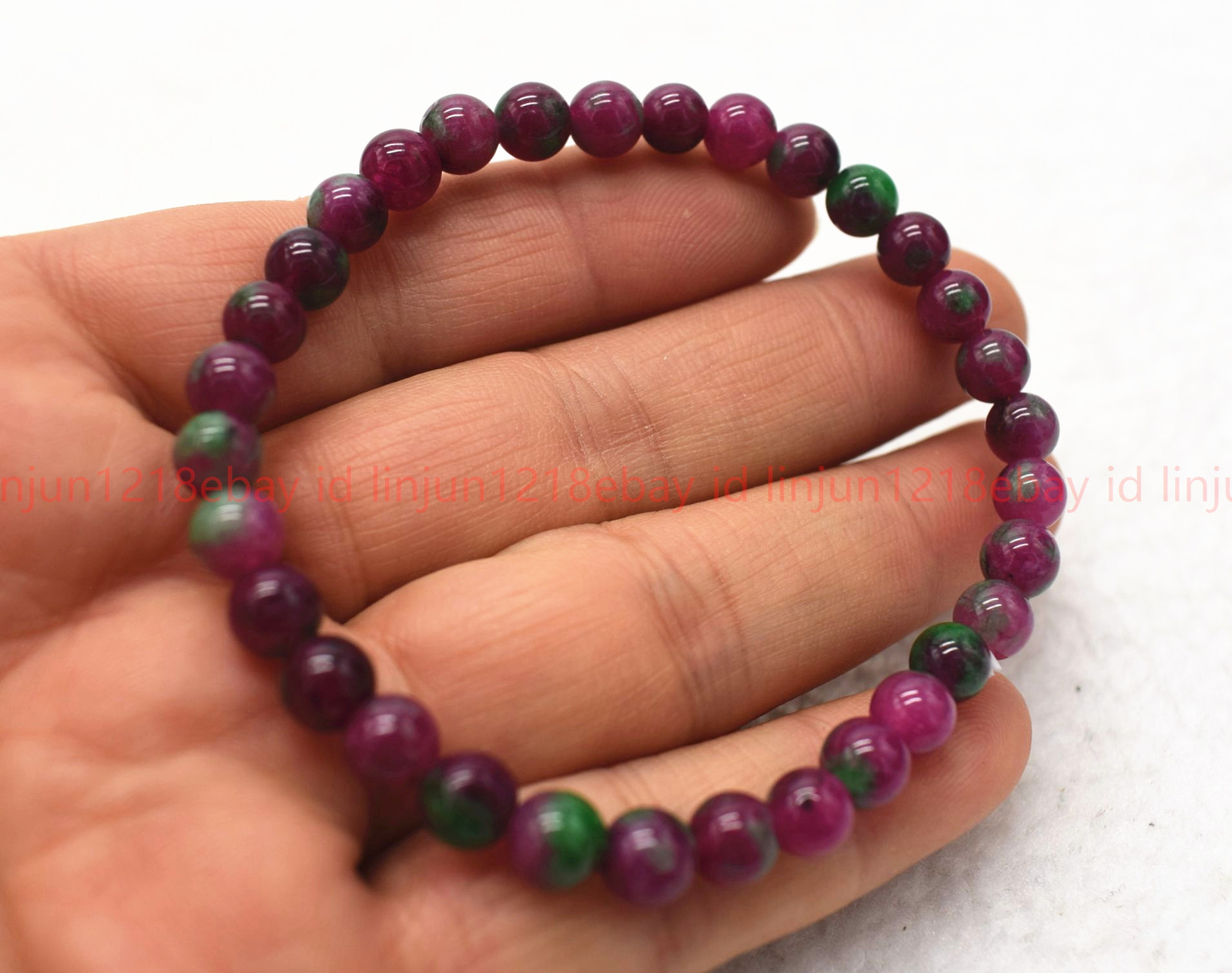 Pretty Natural 6/8/10/12/14mm Red Green Zoisite Gems Round Beads Bracelet 7.5in