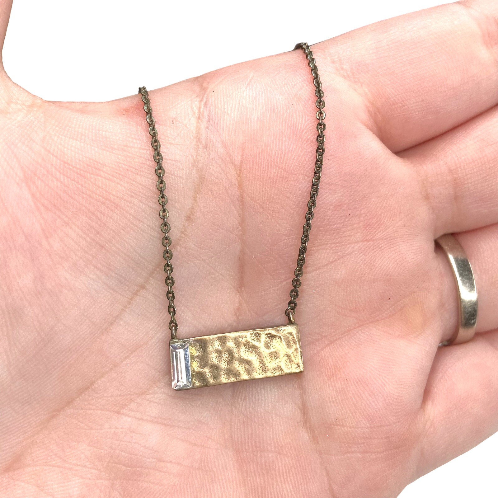 EUC Silpada KR Crossbar Swarovski Crystal Brass Necklace 15″ With A 2″ Extender