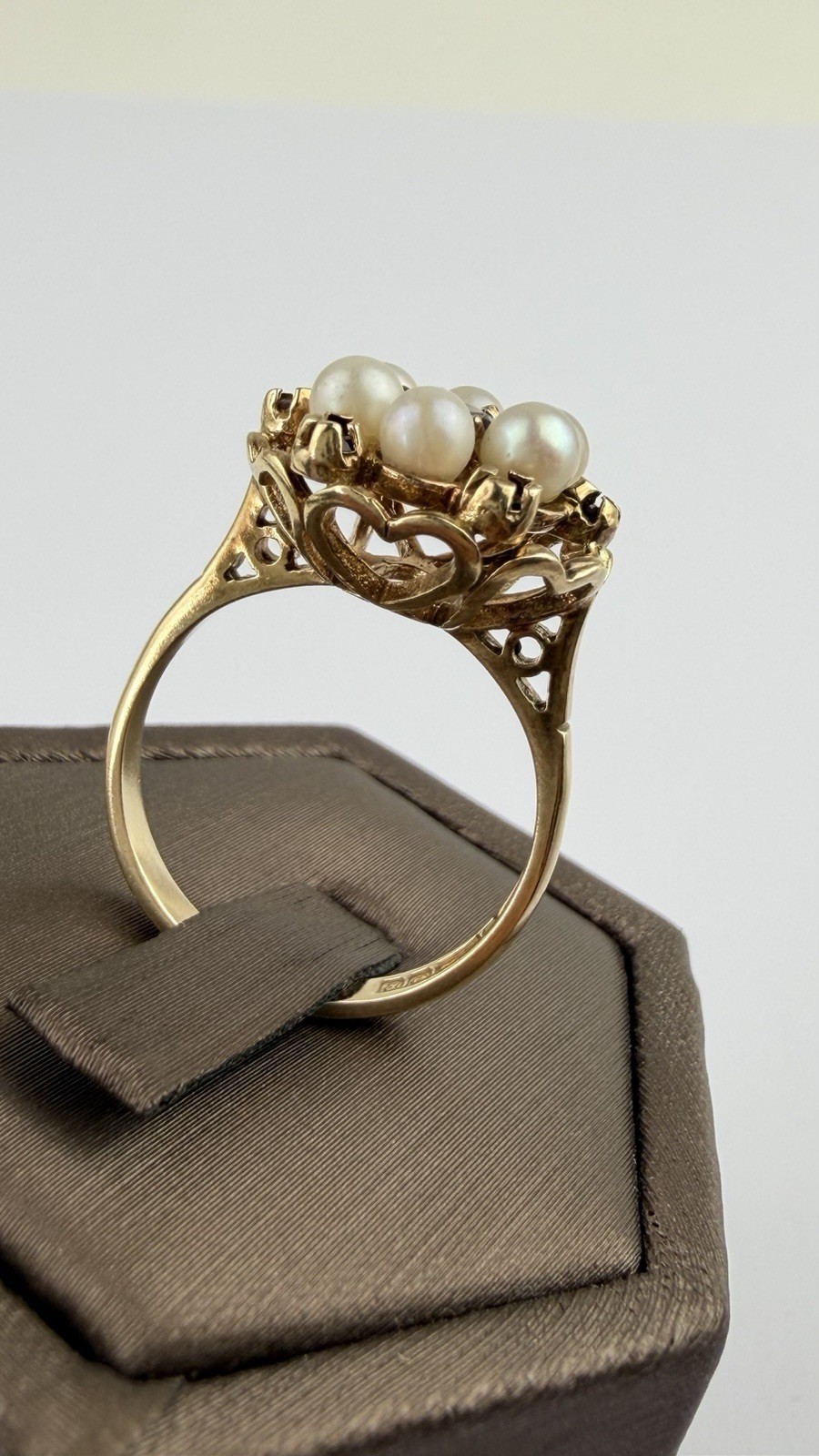 Pearl And Garnet 9ct Gold Ring , Vintage And Hallmarked Yellow Gold