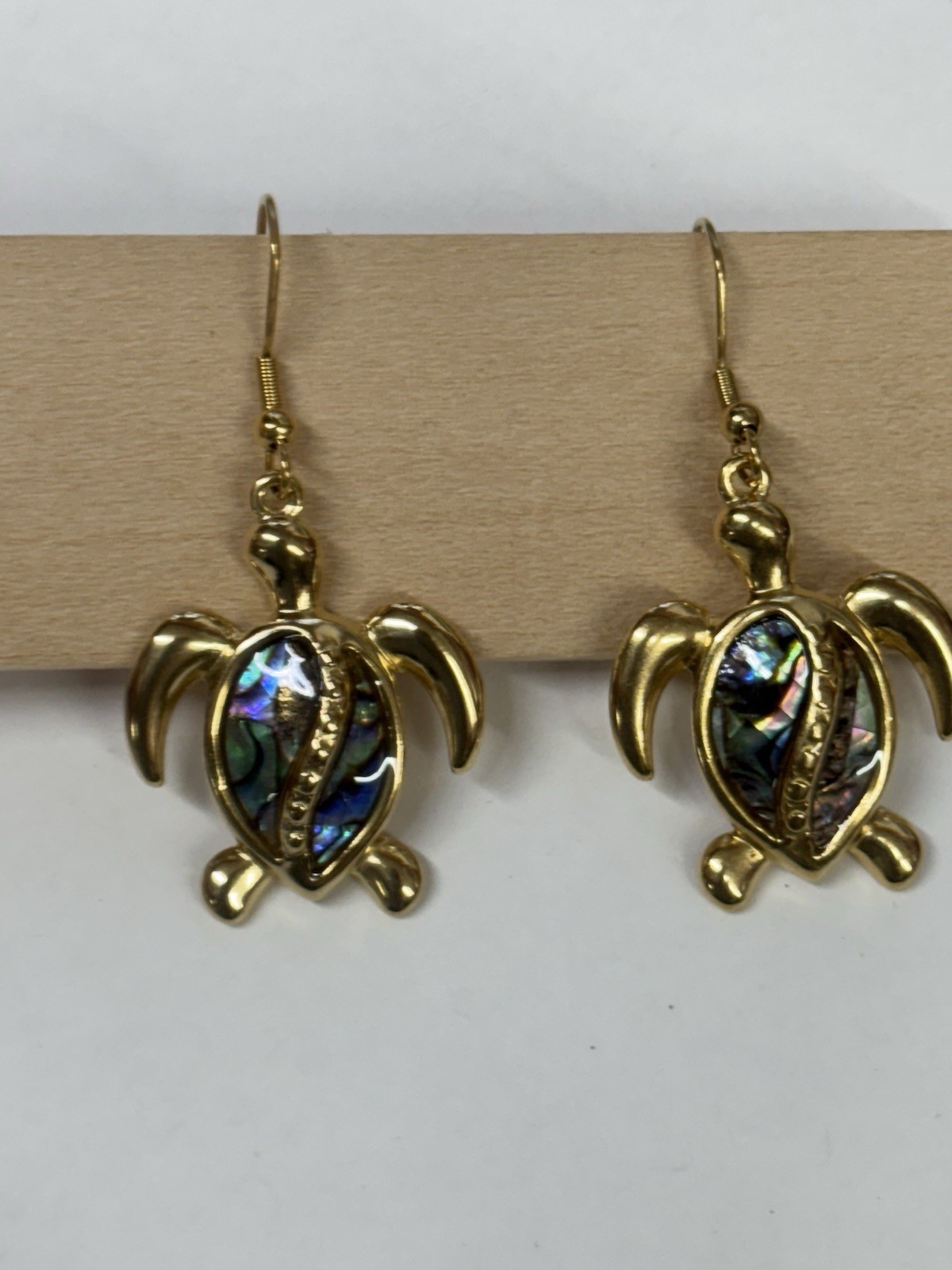 Turtle Gold Abalone Necklace Earrings Set Dangle Hook Coastal Sea Jewelry NEW