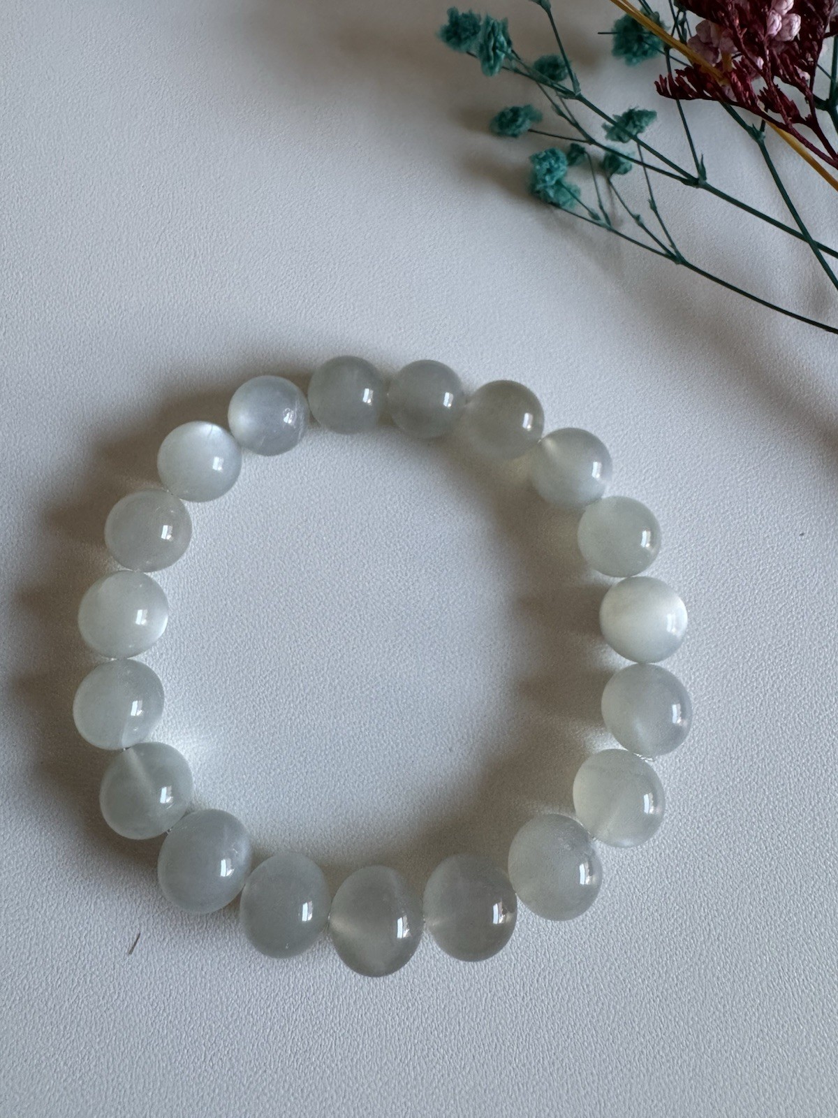 5A Natural White Moonstone Bracelet 10-10.8mm