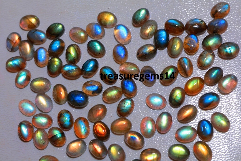 150 CT WHOLESALE LOT NATURAL MULTI FIRE LABRADORITE 7X9 mm OVAL CABOCHON