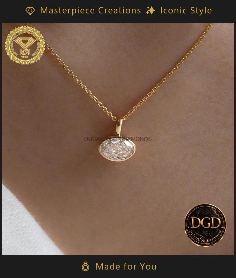 Solitaire Pendant Wedding 14K Yellow Gold Oval Cut IGI Lab Grown