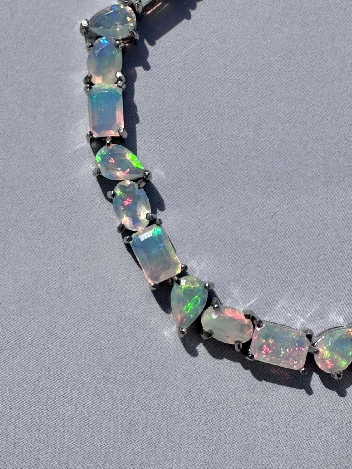 Stunning Genuine Opal Bracelet In Sterling Silver
