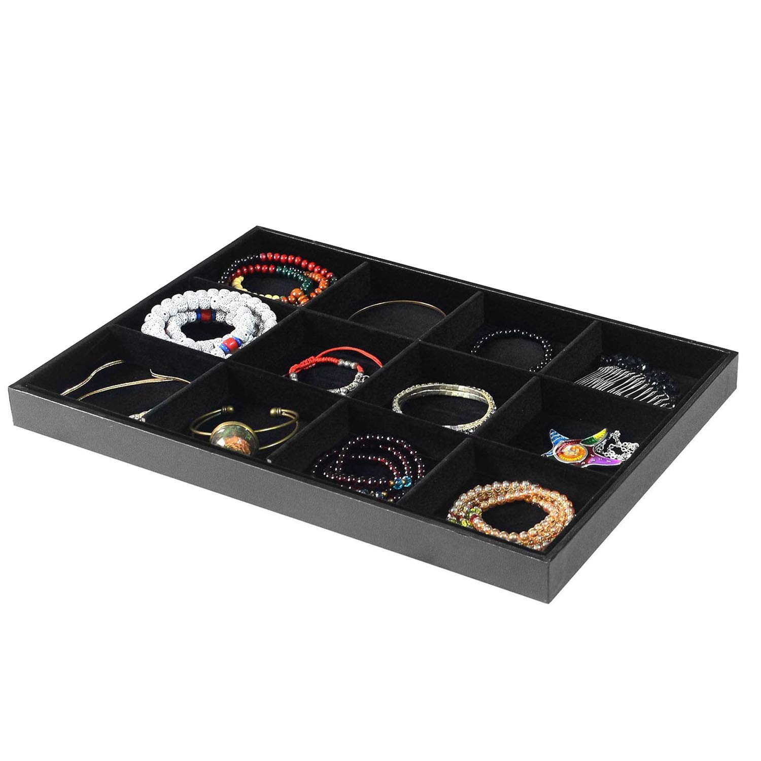 Black Velvet Stackable 12 Grid Jewelry Tray for Women Gemstone Pendant,Diamon…