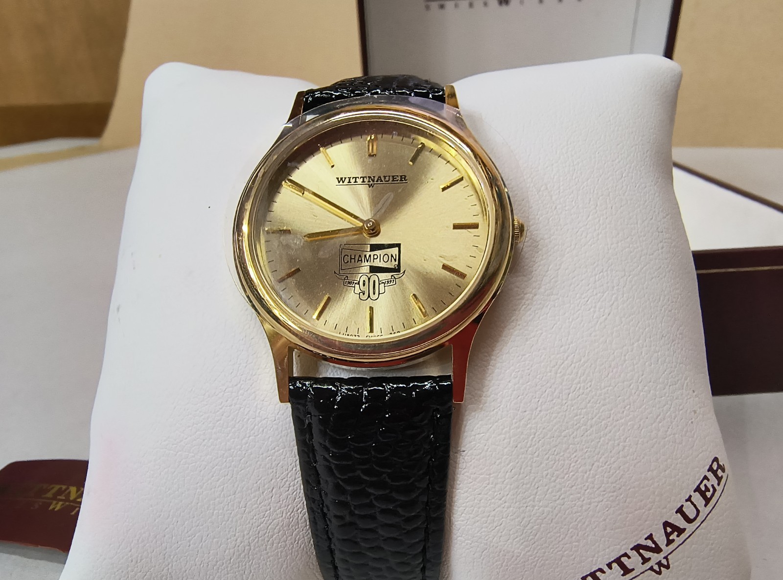 Wittnauer Champion 90th Anniversary Watch Gold Tone NOS Box Tag 1907- 1997 Swiss