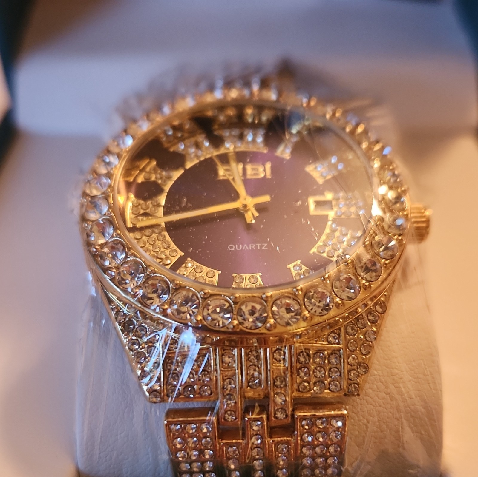 BIBI Luxury Quartz Watch Blue Dial Gold Tone Date Bracelet Box/Manual