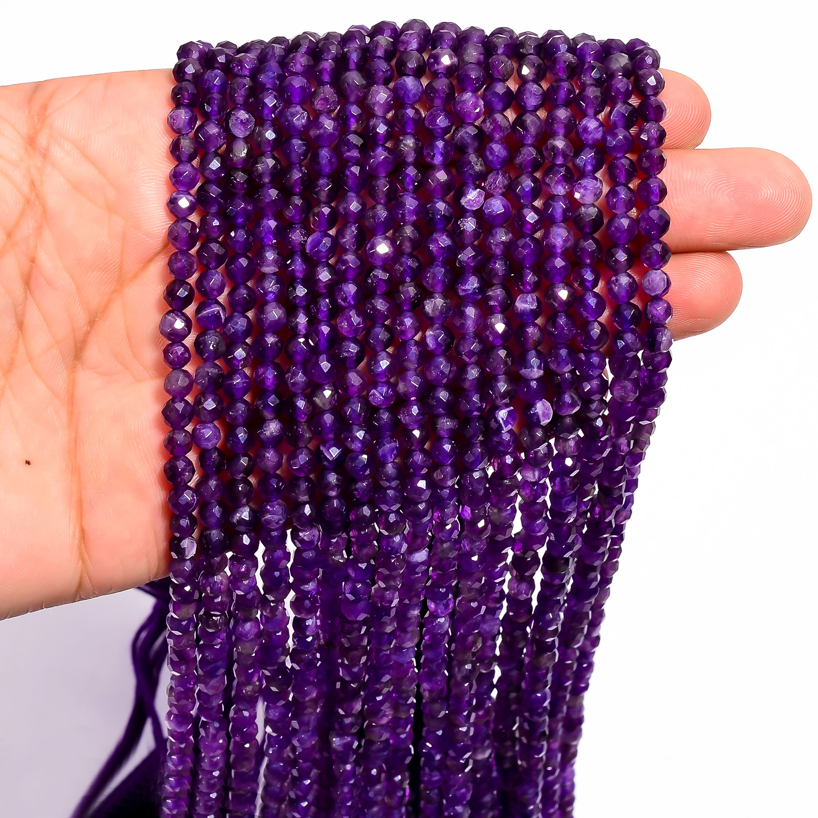 Natural African Amethyst Gemstone Round Faceted Beads 4X4 mm Strand 12.5″ EB-669