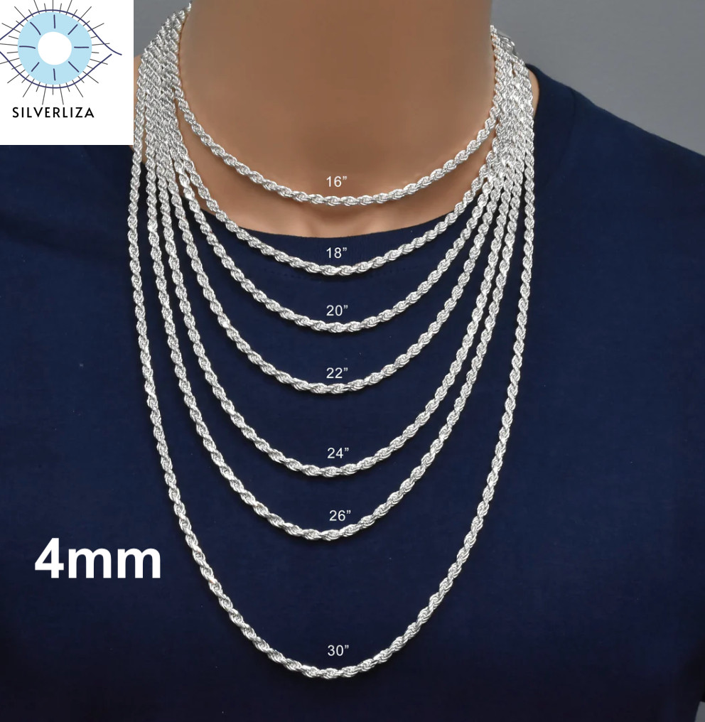 925 Sterling Silver Diamond Cut Rope Chain Necklace .925 Italy All Sizes