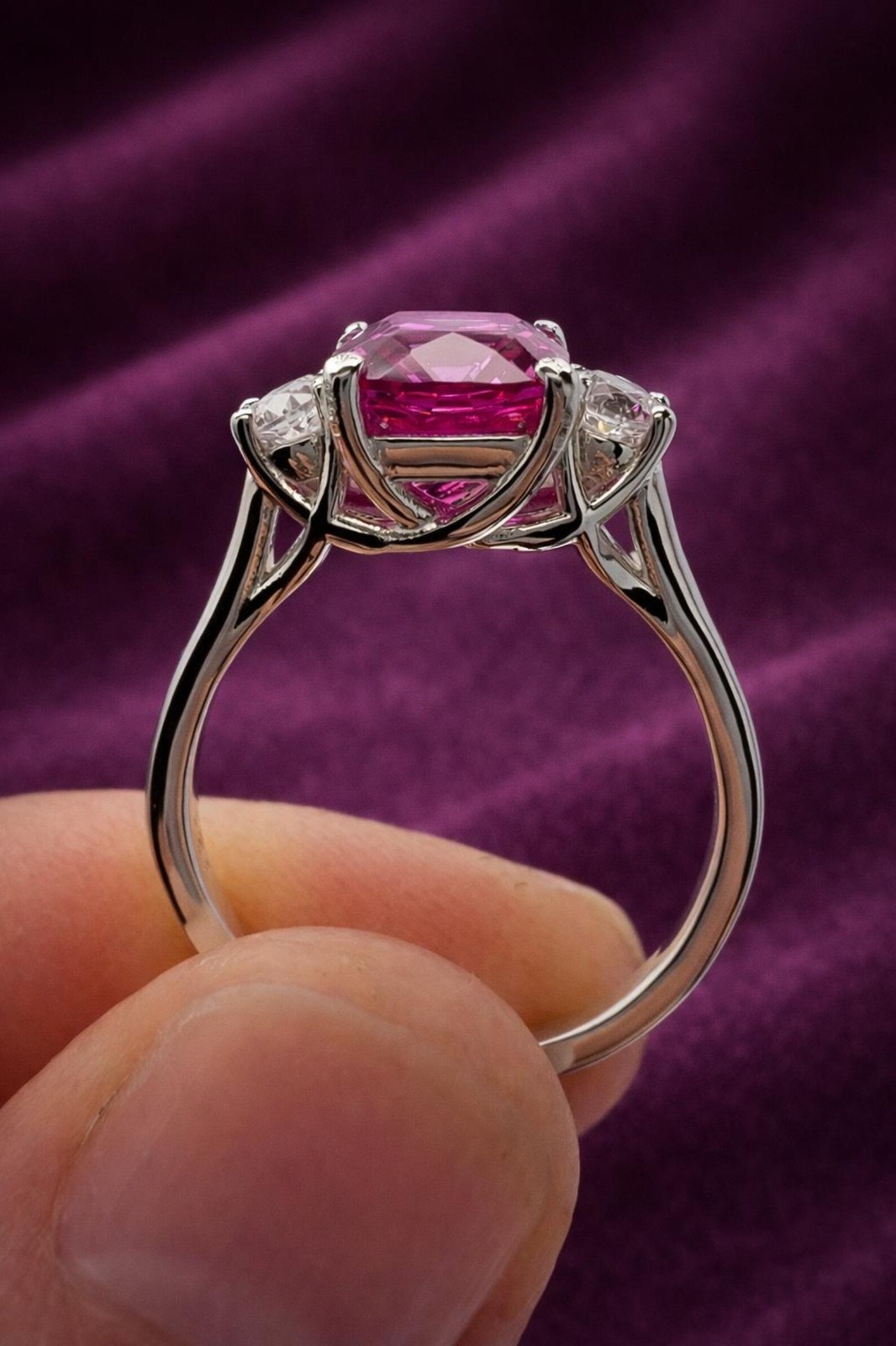 4.90 Ct Cushion Cut Pink Sapphire & Diamond Wedding Ring 14K White Gold Size 7