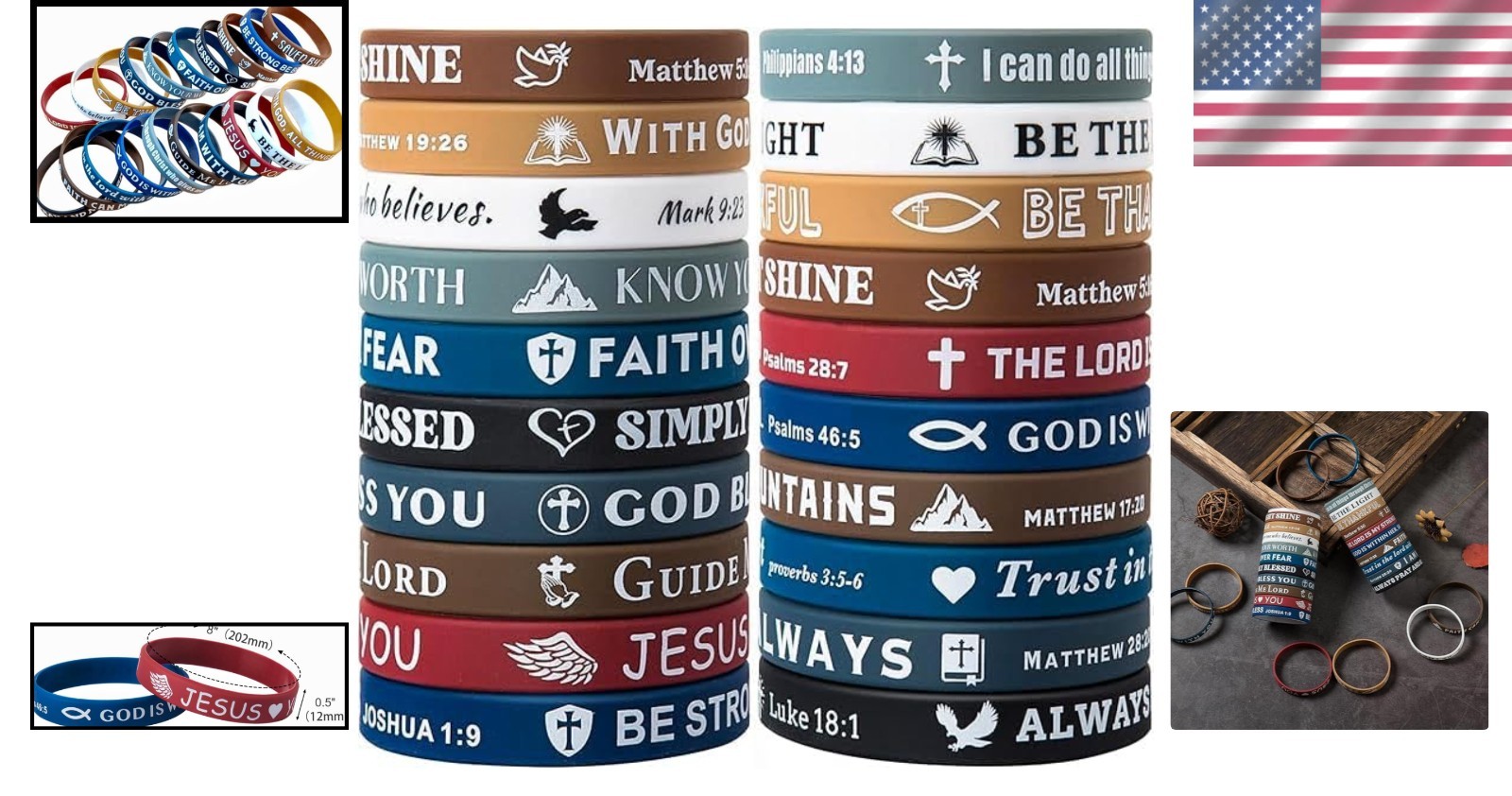 20PCS Christian Bible Verse Silicone Bracelets Religious Scripture Wristbands