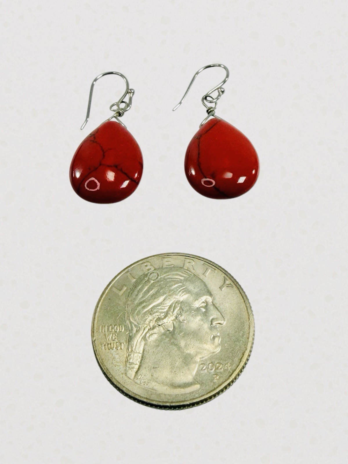Sterling Silver Red Burgundy Carnelian Stone Dangle Drop Earrings Teardrop Hook