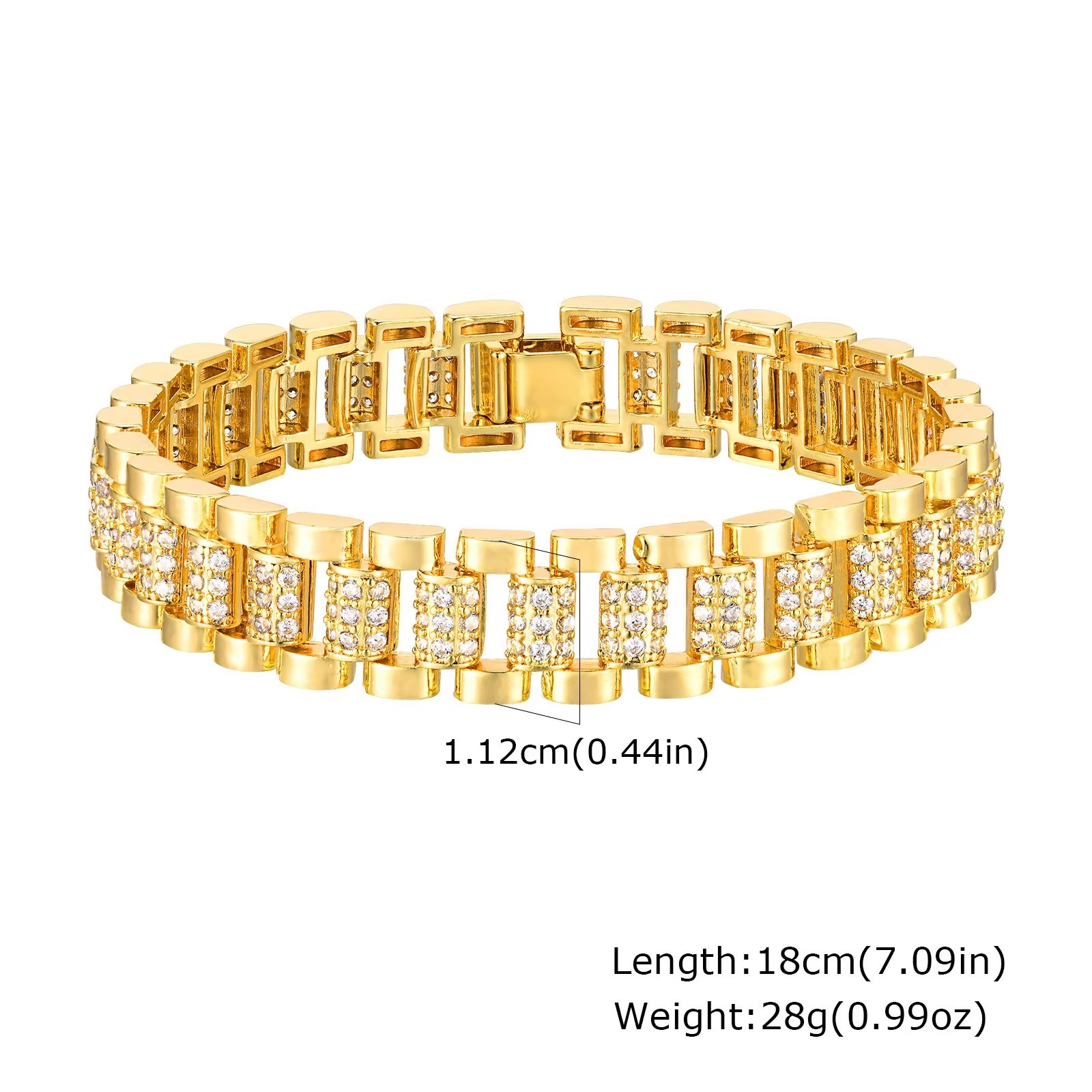 14K Gold Plated Paperclip Chain Bracelet Cubic Zirconia Adjustable Women Gift