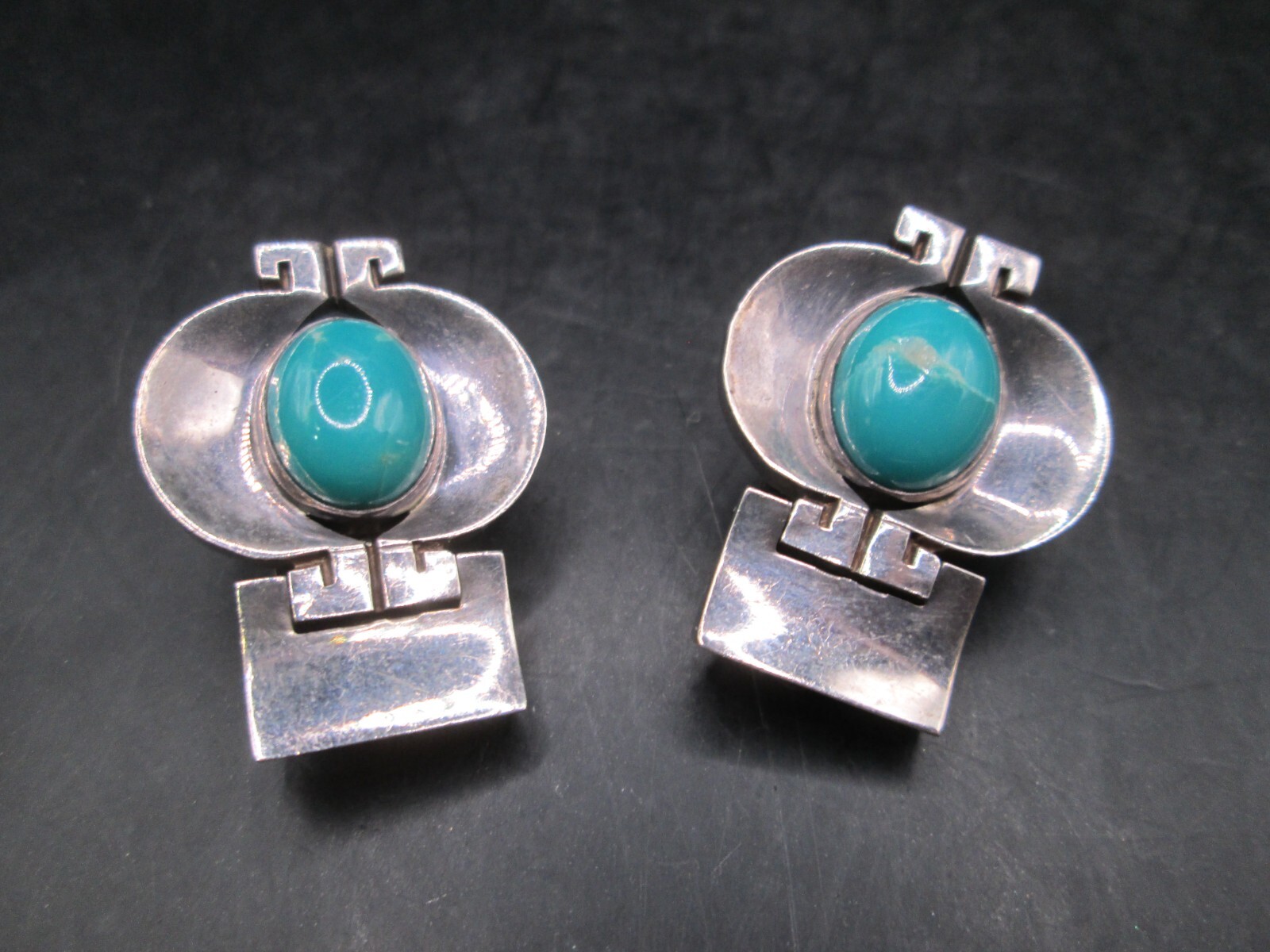 Vintage Antonio Pineda Turquoise Sterling Silver Clip on Earrings #3