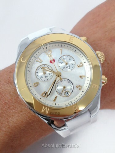 NEW Michele Jelly Bean Tahitian White Two Tone Gold & Silver Watch MWW12F000094