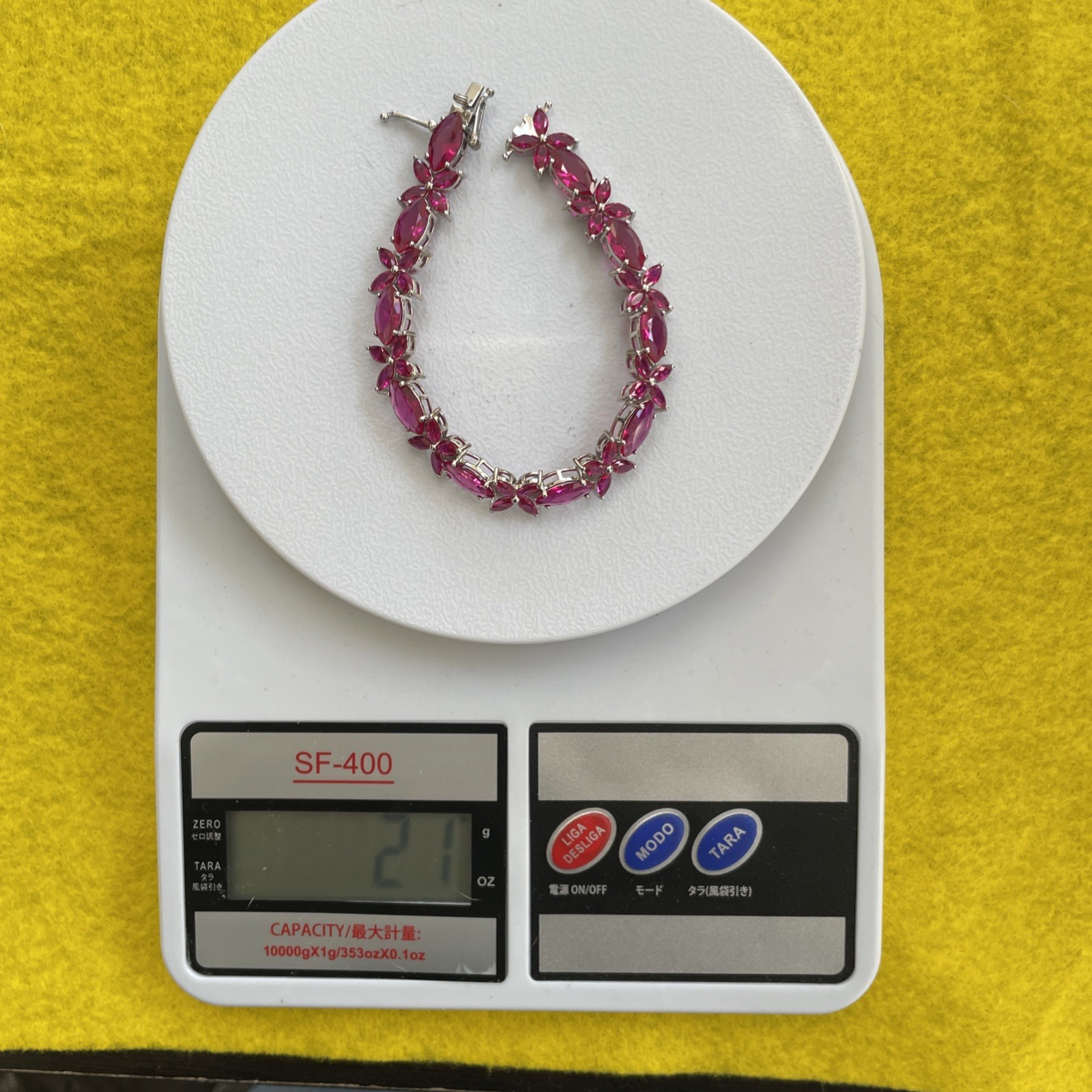 24.76 CTW 7.2” Lab Created Marquise Ruby & 925 Silver Bracelet – 21 Grams
