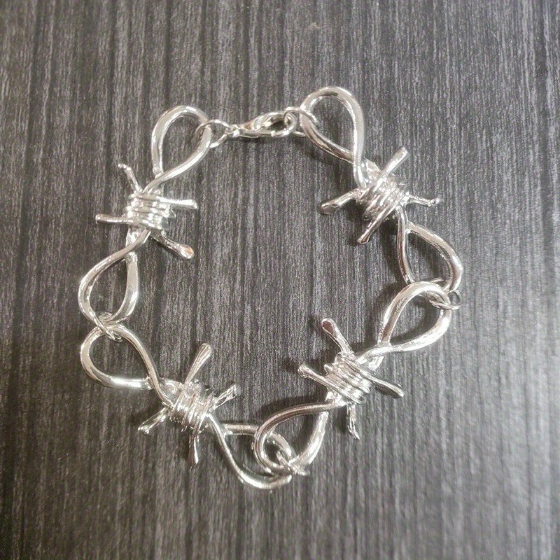 2Pcs/Set Punk Rock Emo Goth Silver Barbed Wire Bramble Chain Choker Necklace 20″