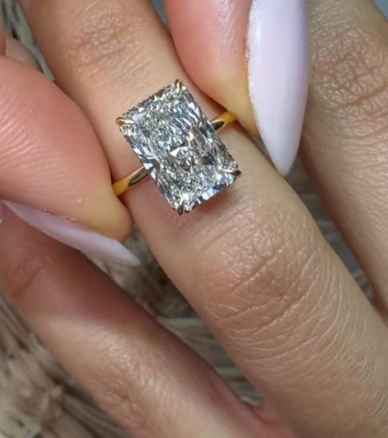 2.0 CT Radiant Cut Moissanite Prong Set 14K Gold Hidden Halo Engagement Ring
