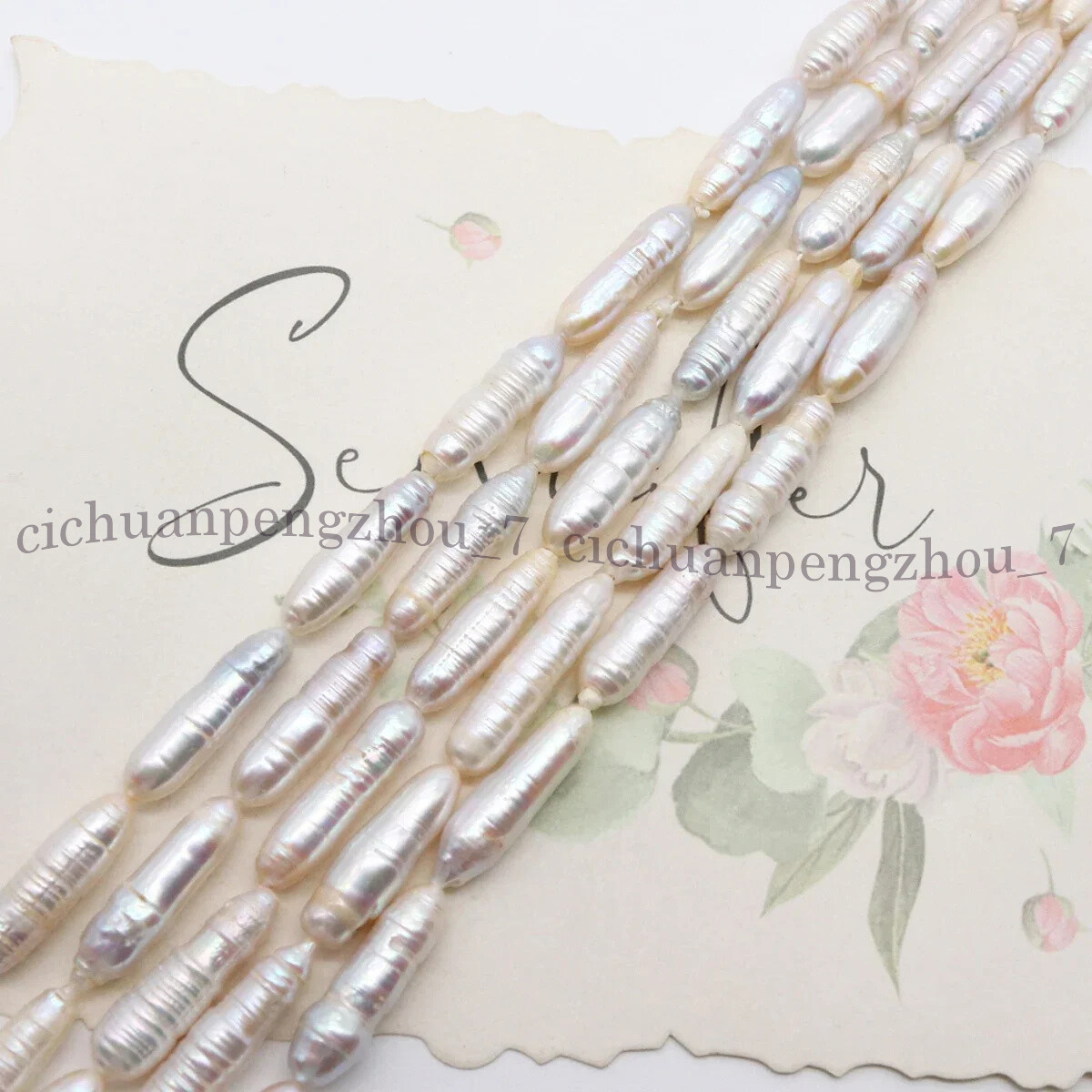 Unique 6x26mm White Natural Freshwater Baroque Long Biwa Pearl Loose Beads 15”