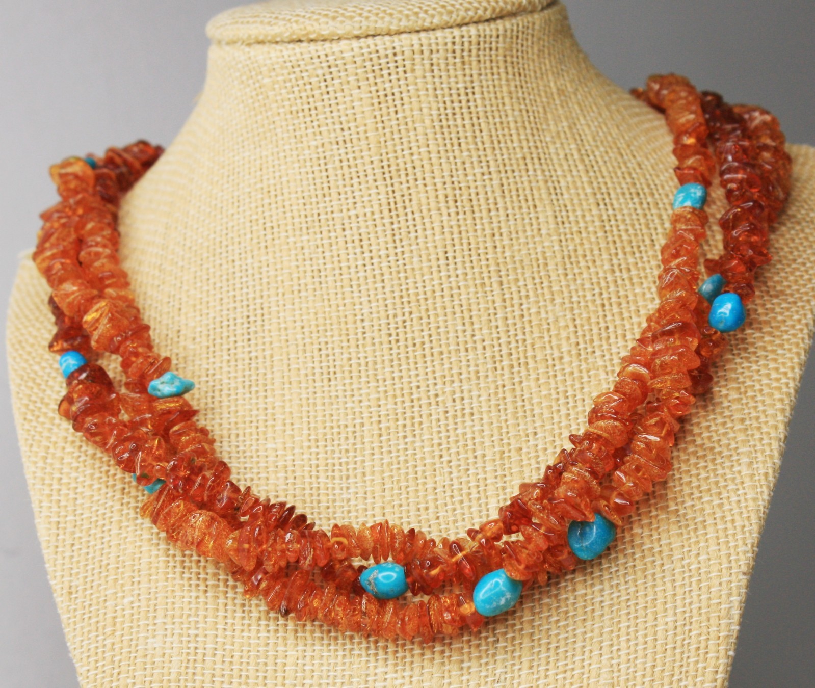Jay King DRT Amber Turquoise 3 Strand Necklace 19″ Sterling Silver 925