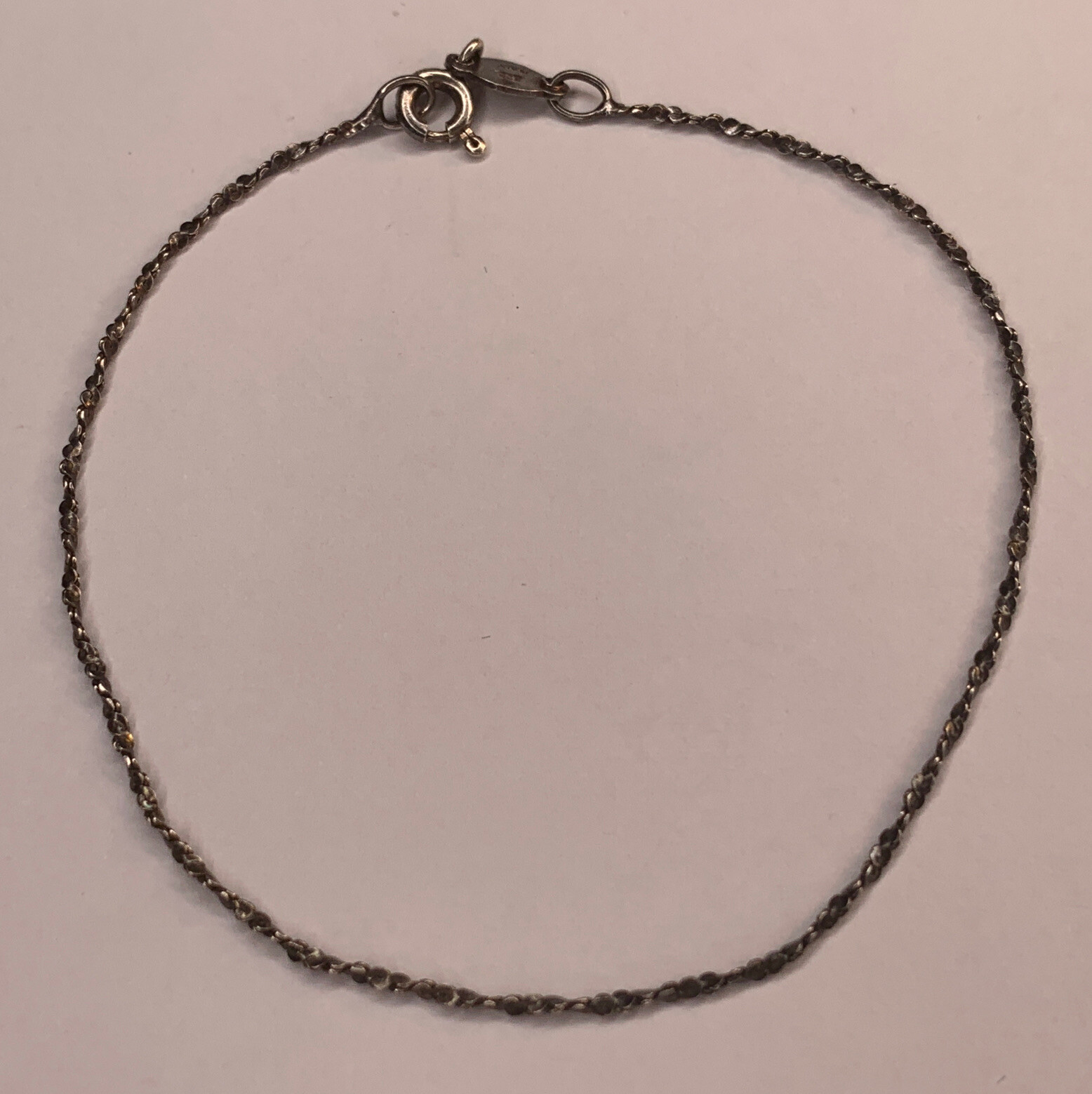 Signed G Italy Sterling 925 Dainty Delicate Twisted Chain Bracelet 7.2in 1mm