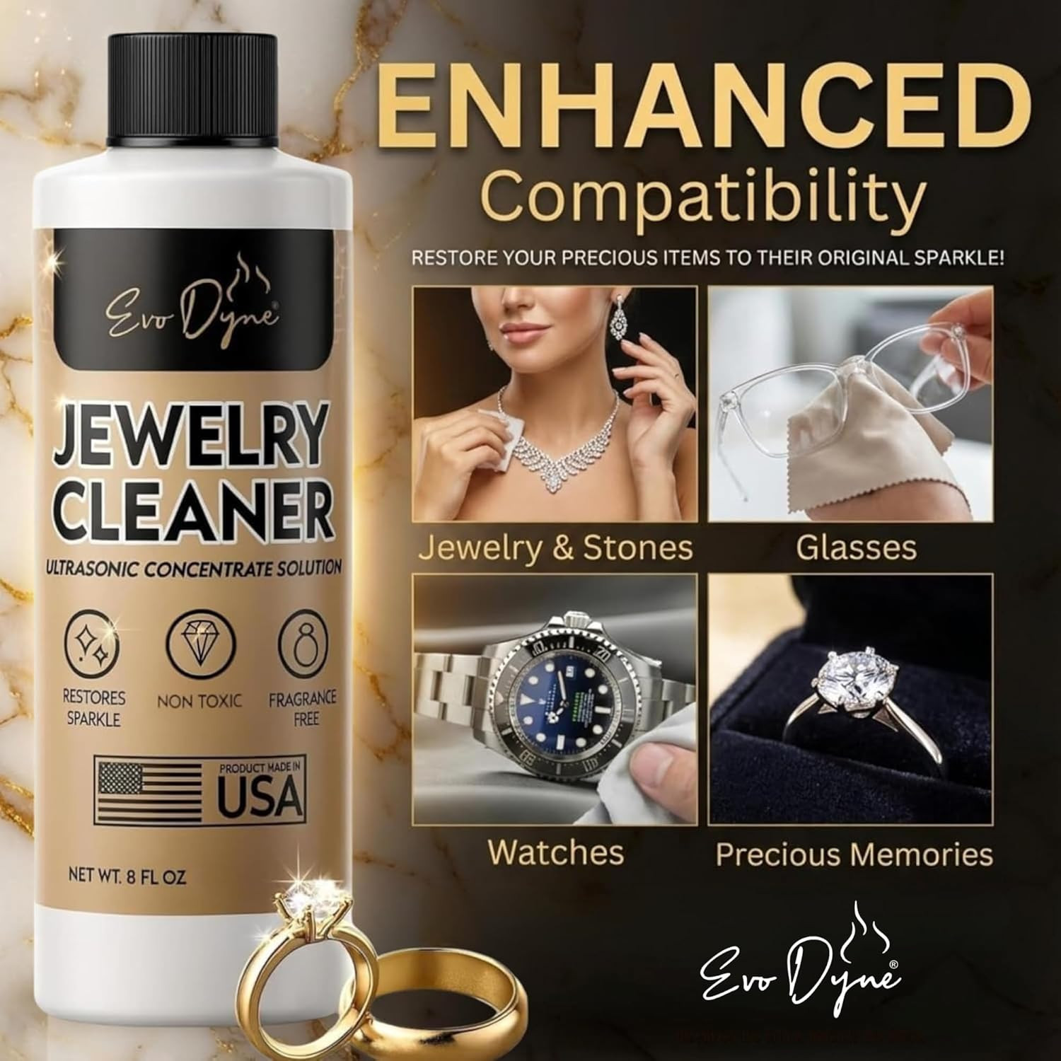 Ultrasonic Jewelry Cleaner Solution (16Oz) Concentrated Jewelry Cleaner for Diam