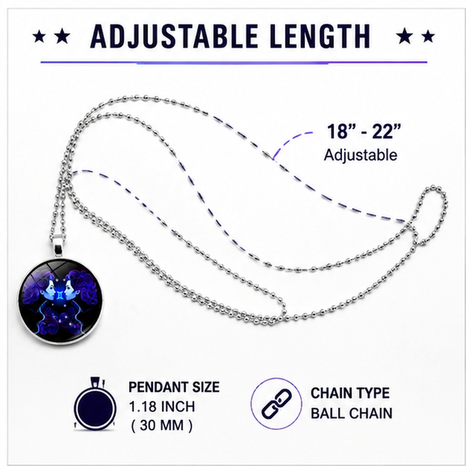 Zodiac Necklace Stainless Steel Ball Chain Astrology Pendant Sign Gift Jewelry