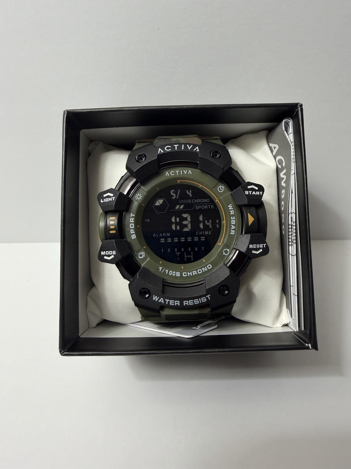 ACTIVA ACW8050 Digital Sport Watch Green/Black Resin Strap Alarm Blue Backlight