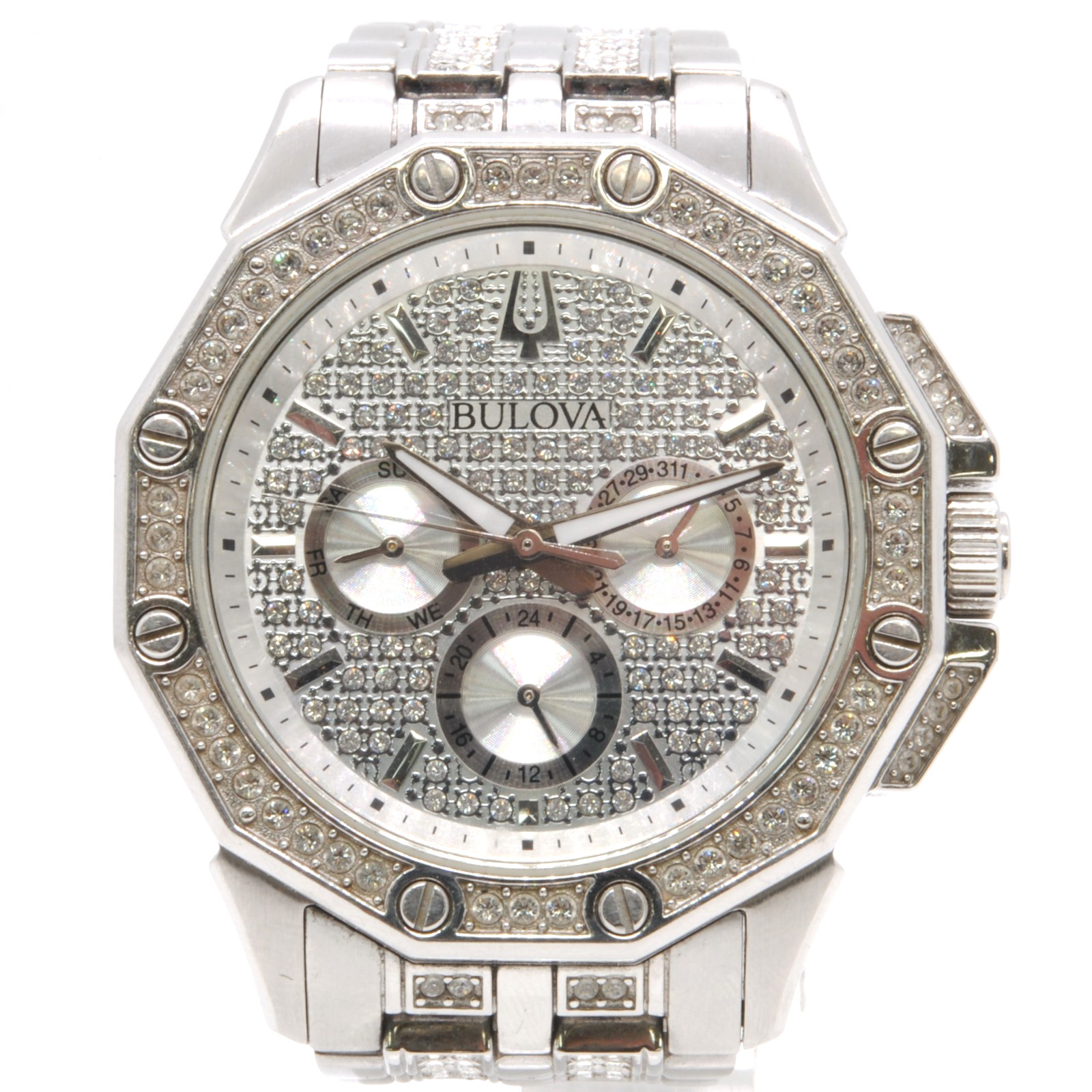GENTS BULOVA OCTAVA CRYSTAL QUARTZ NEW BATTERY STAINLESS WRIST WATCH 96c134 6″