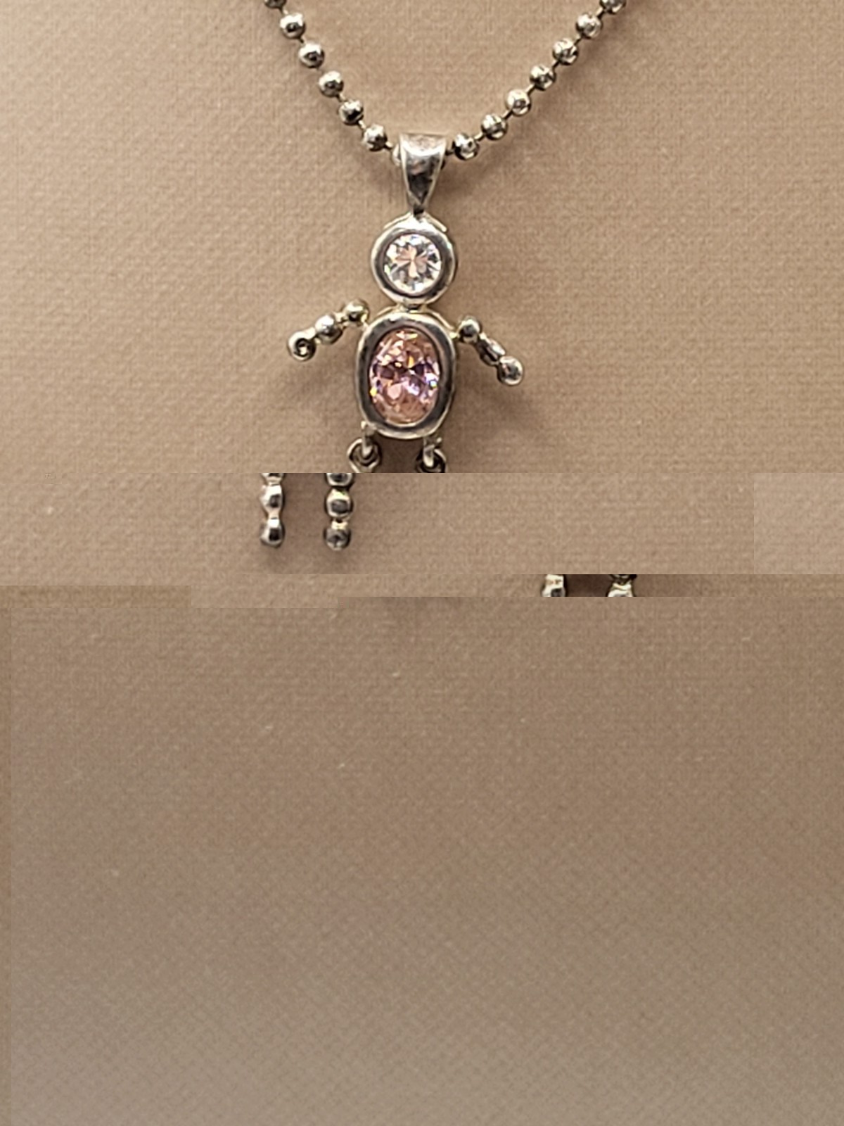 Vintage Sterling Silver Birthstone Baby Pink Girl Pendant Necklace Made in Italy