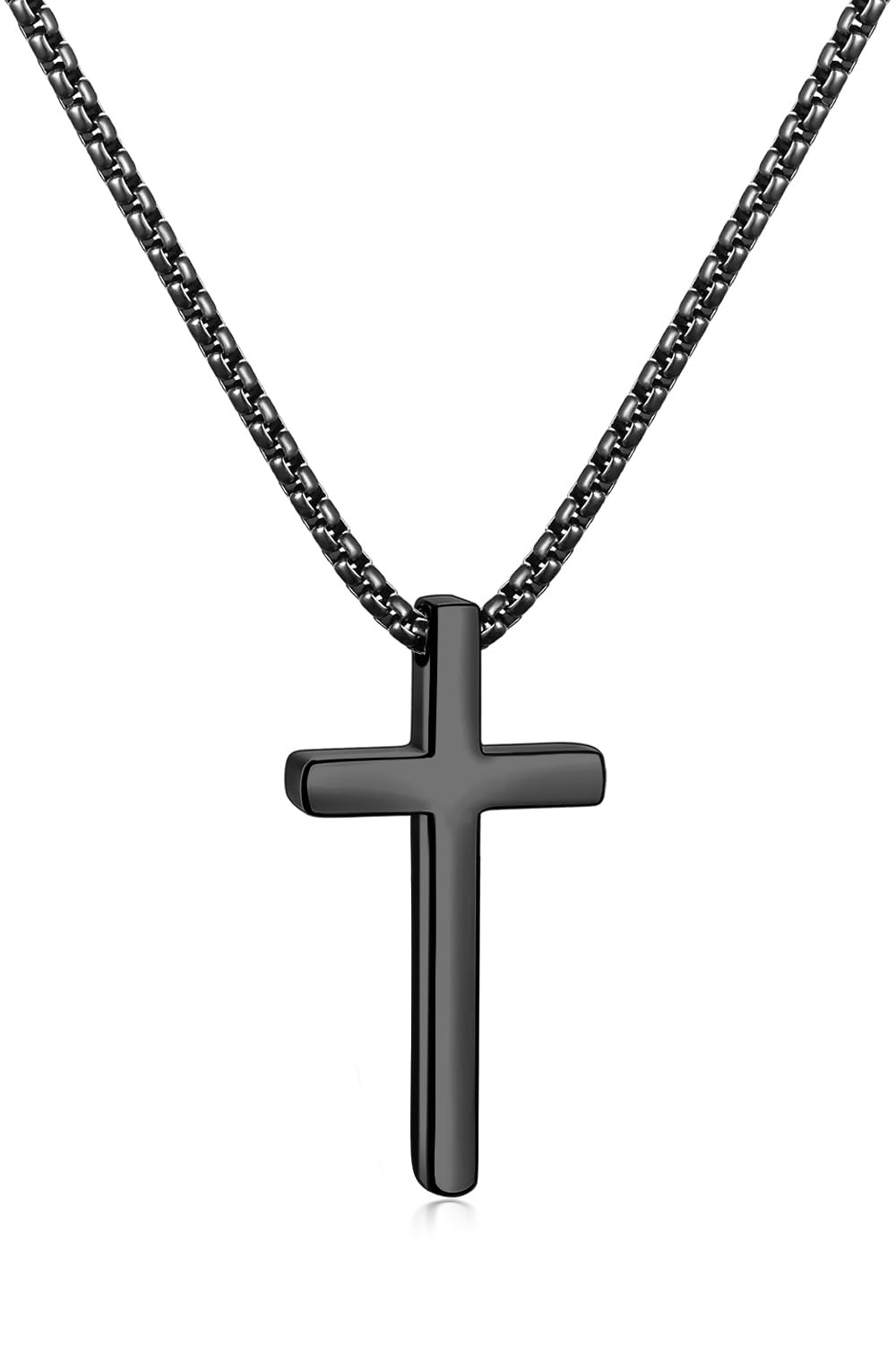 Fiusem Black Cross Necklace for Men, Plated Mens 20.0 Inches,
