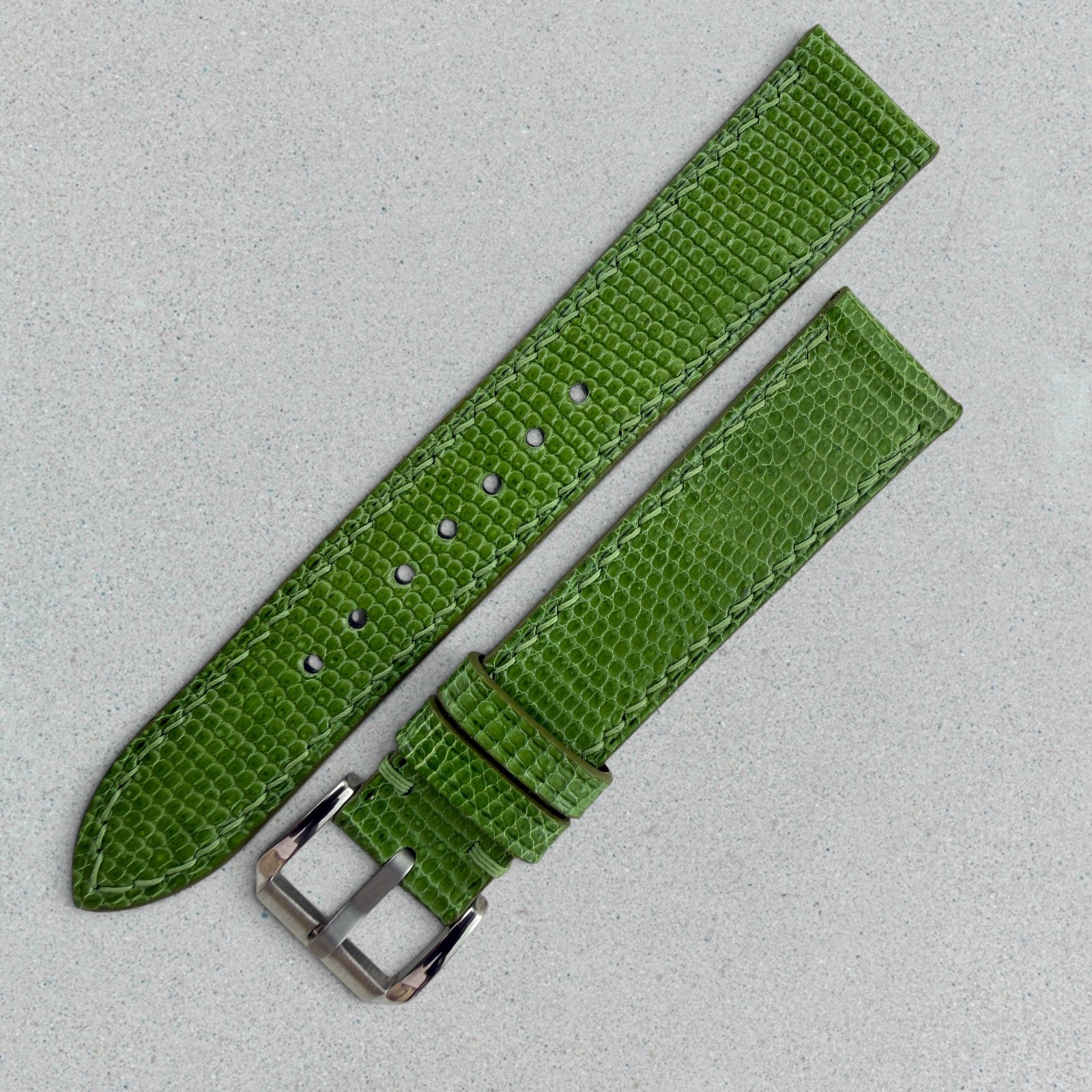 Genuine Lizard Leather Watch Band Strap 18mm Green Handmade 316L Buckle