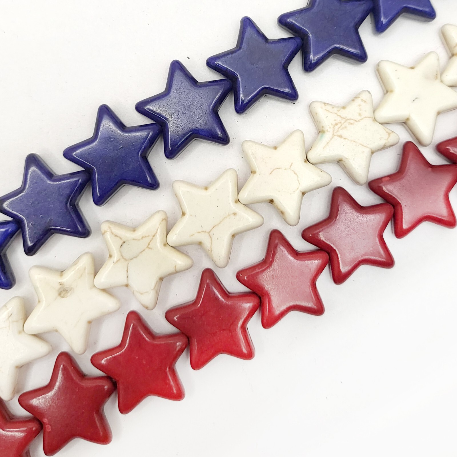 Patriotic Color Star Bead Blue White Red Gemstone Howlite Turquoise 15″ strand