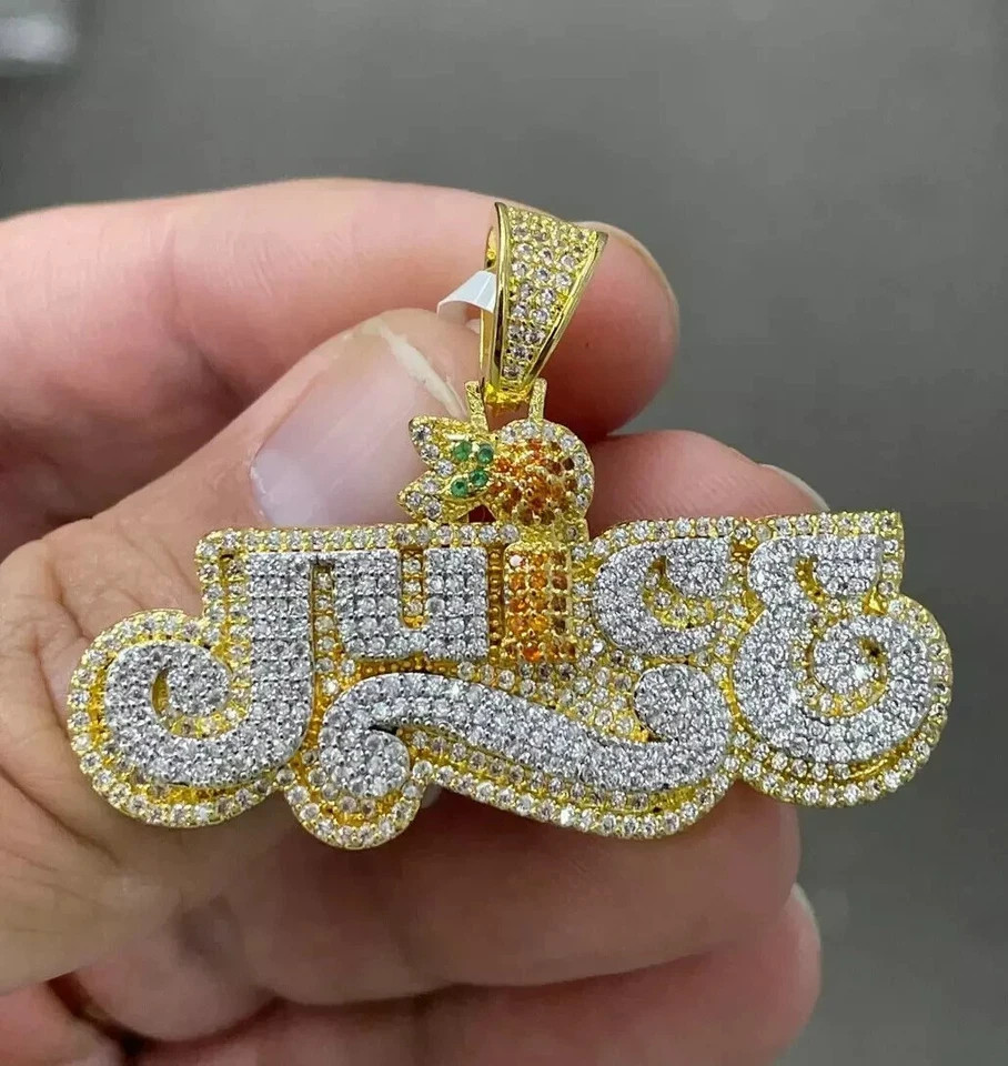 2.50Ct Round Cut Real Moissanite Customized Juice Pendant 14K Yellow Gold Plated