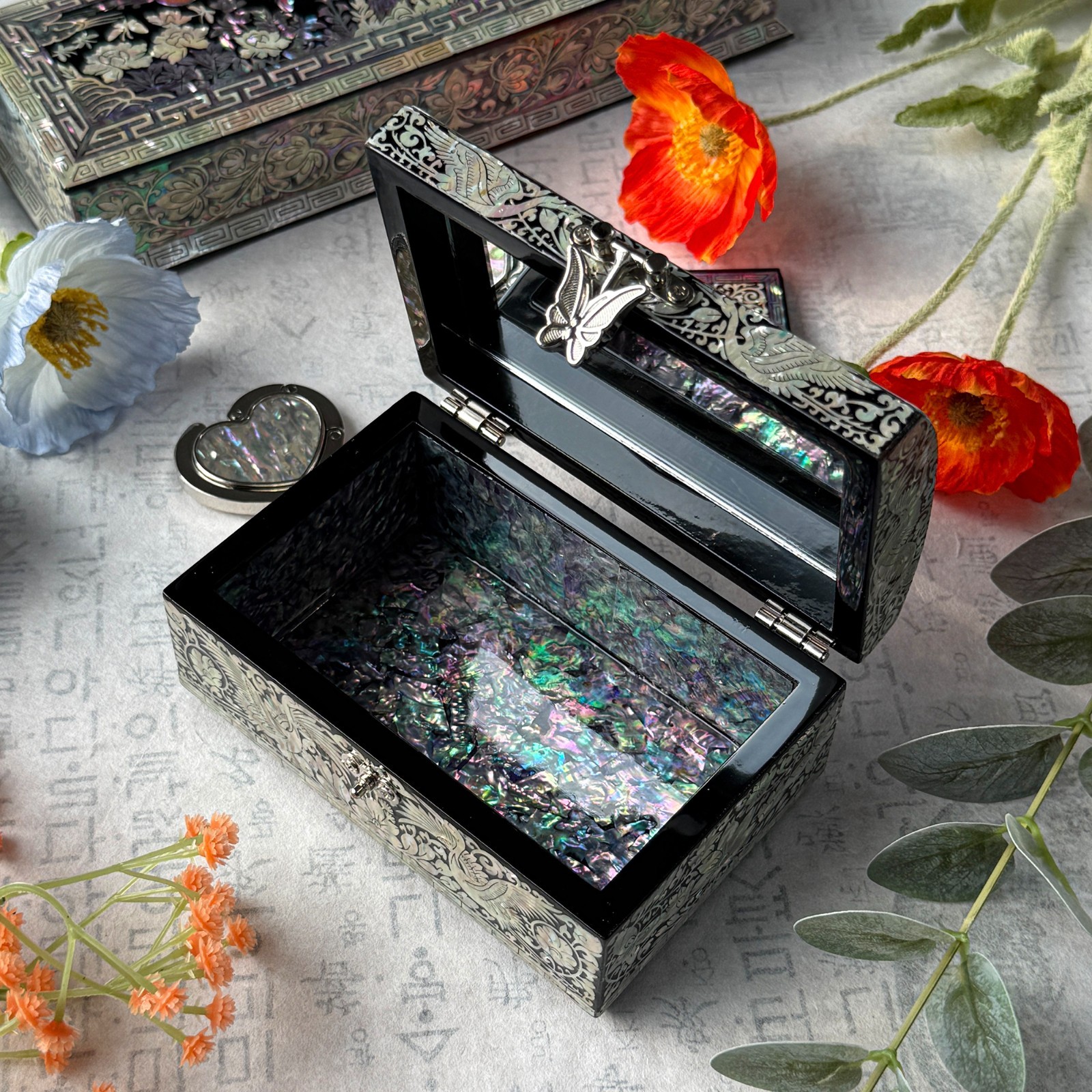 Korea Traditional Mother of Pearl Crane Jewelry Box wood trinket box