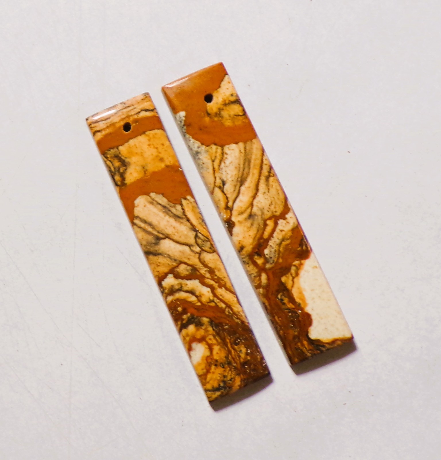 23.70 Cts Natural Picture Jasper Drilled Cabochon Match Pair Gemstone 41X9MM 51