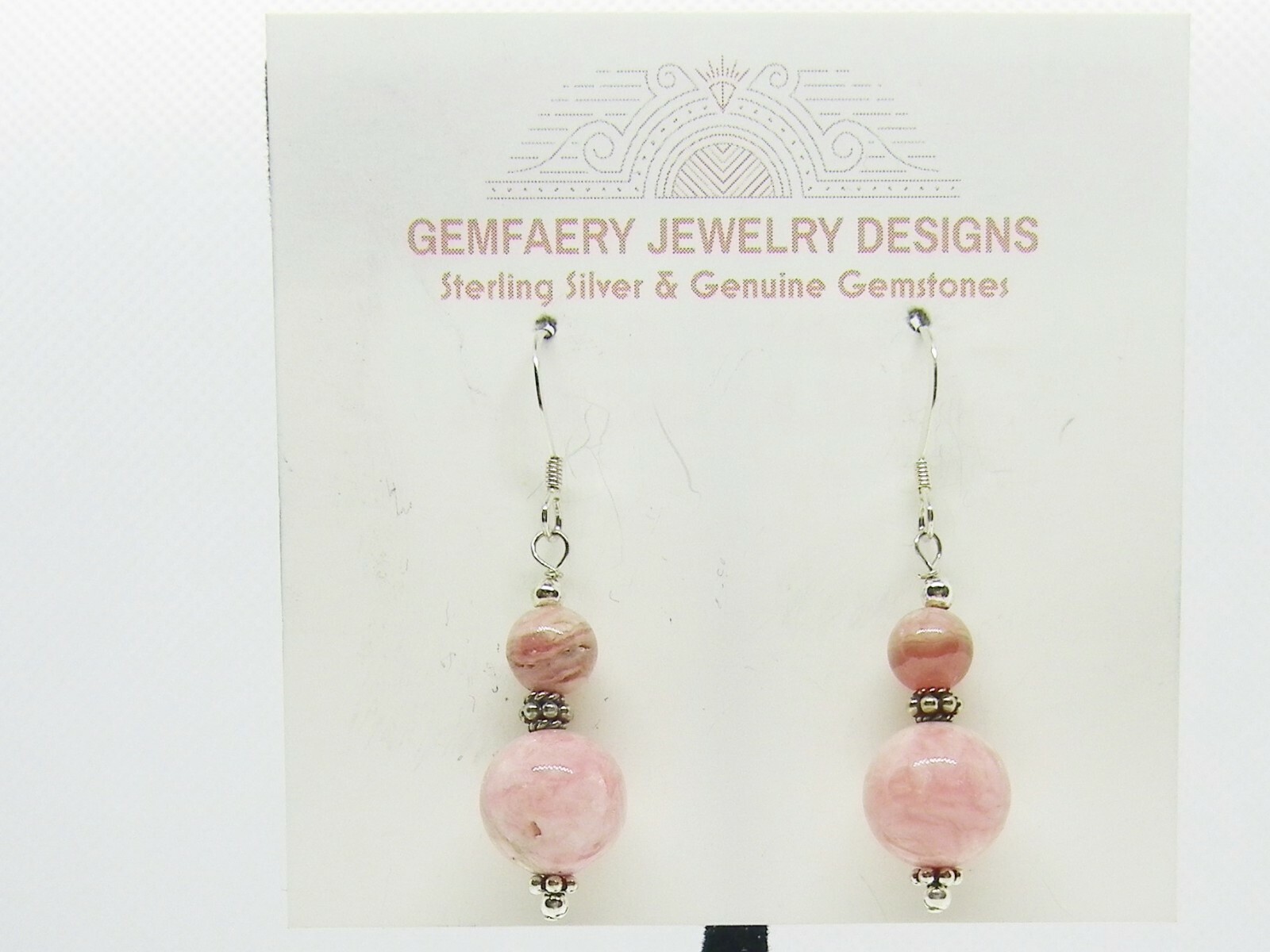 Sterling Silver Natural RHODOCHROSITE Gemstone Earrings #1254…Handmade USA