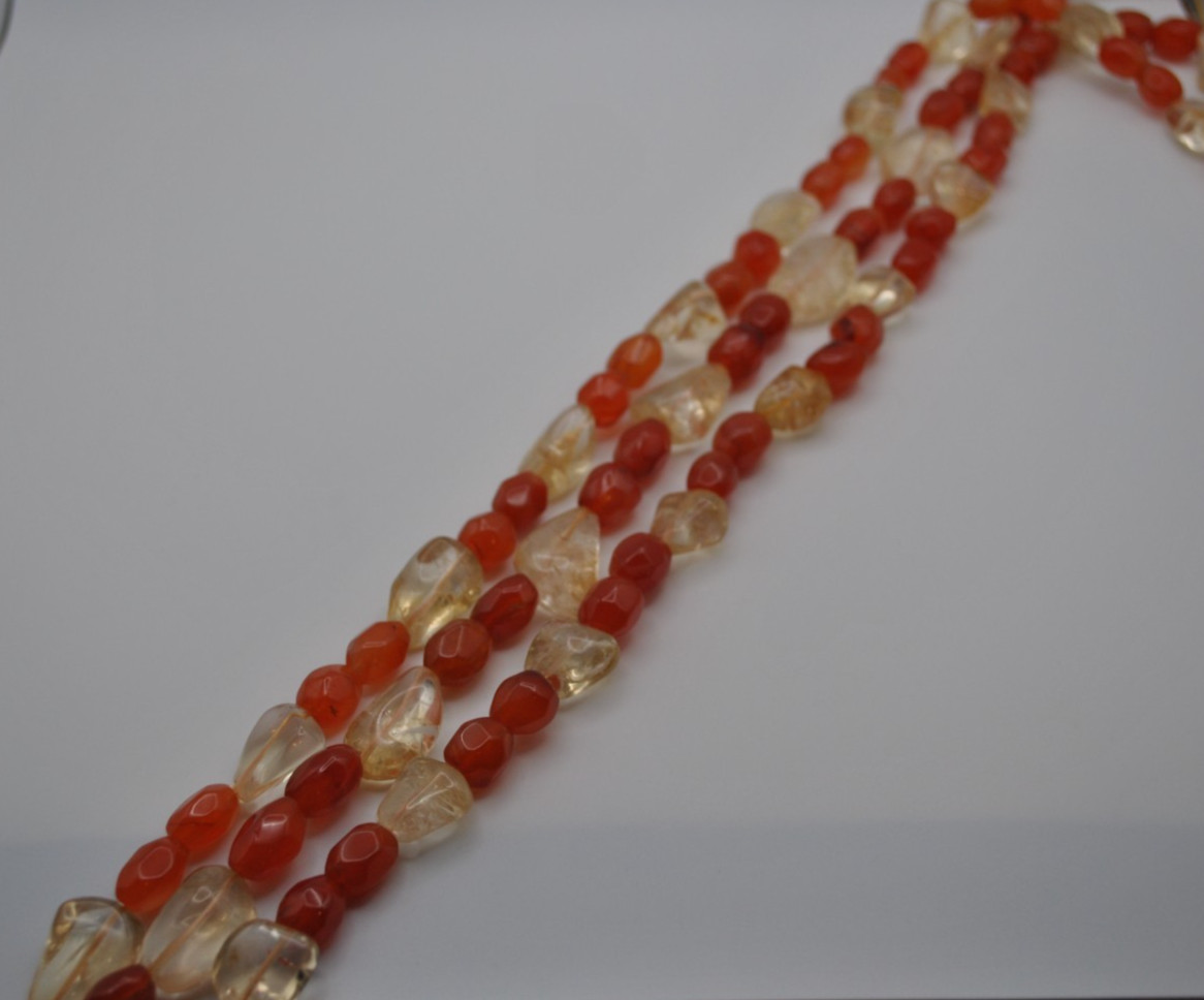 Citrine and Carnelian Gemstone Strand Smooth Cut Stones (No Clasp)