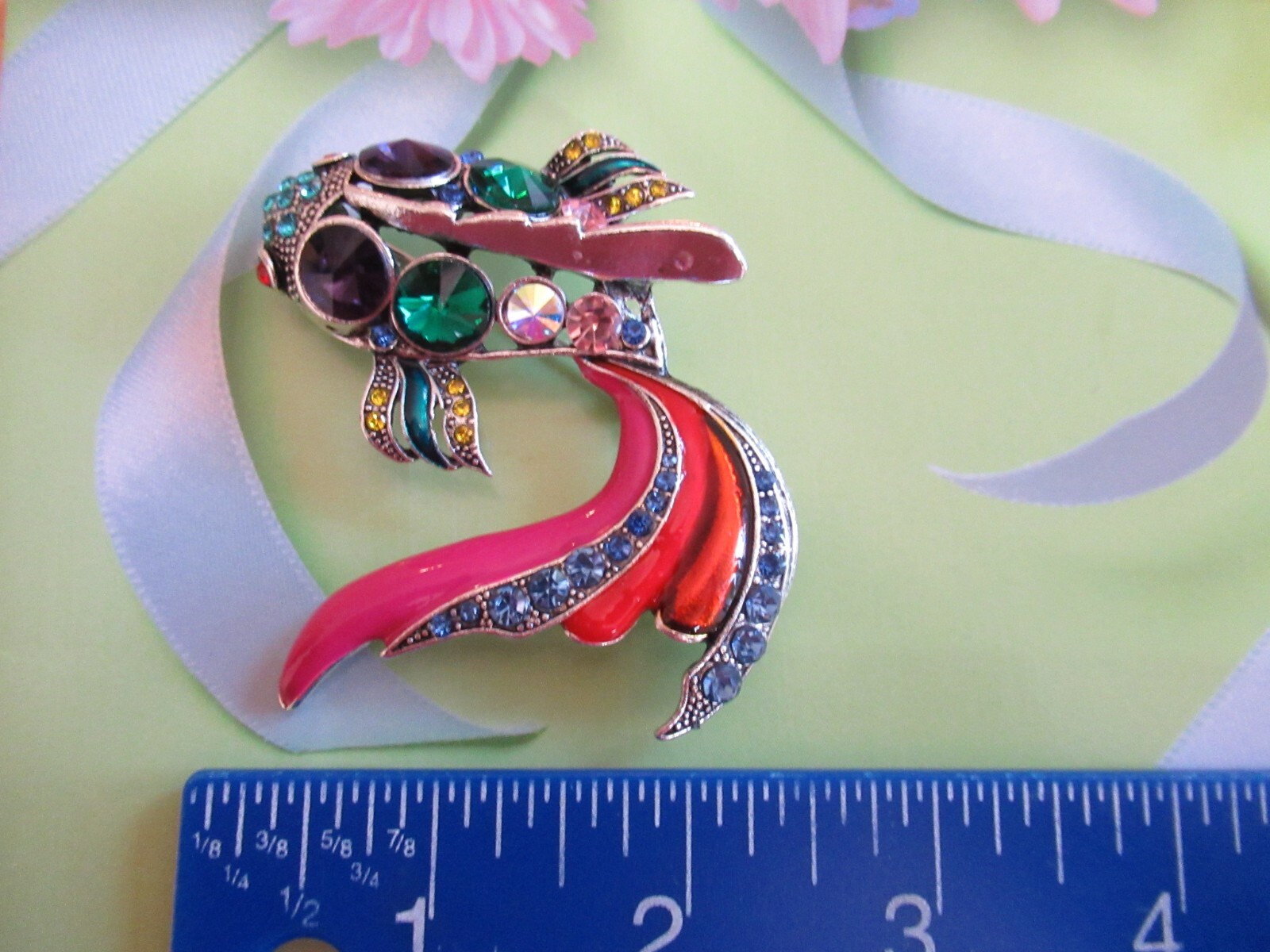 LARGE GOLD FISH ENAMEL MULTI-COLOR RHINESTONES & GEMSTONE BROOCH- YOU CHOOSE