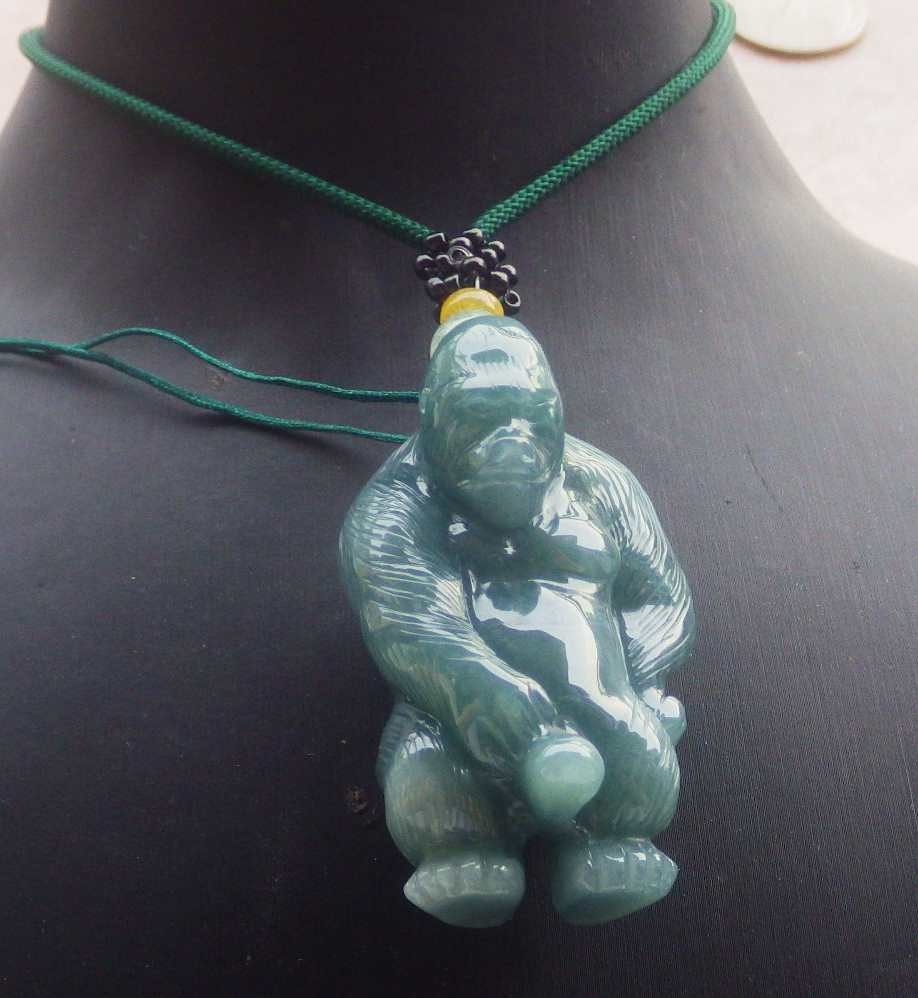 Video Certified Green Natural A Jade jadeite Pendant Orangutan Monkey 123969 TS