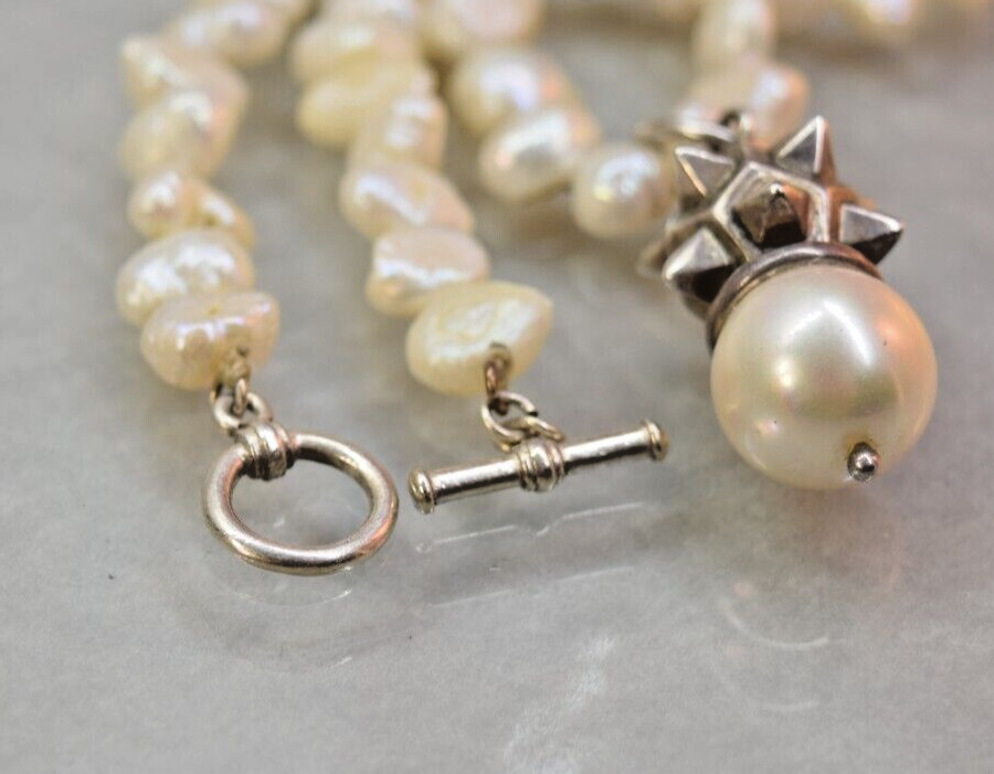 Vintage Sterling 14.2 mm South Sea cultured Pearl & Fresh water pearl necklace