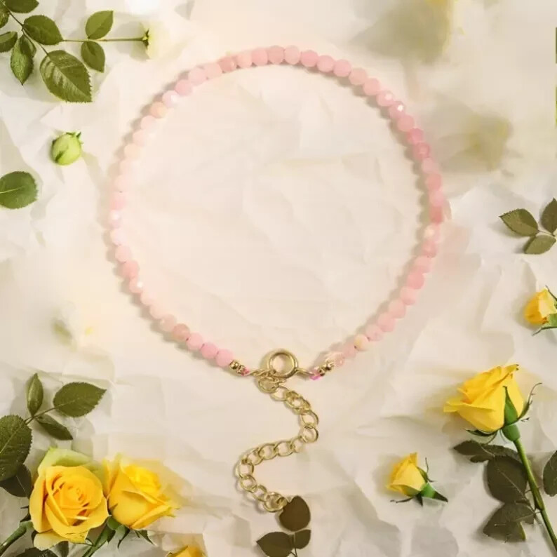 Natural Pink Opal Crystal Gemstone Dainty Bracelet Minimalist 3mm Faceted Beads