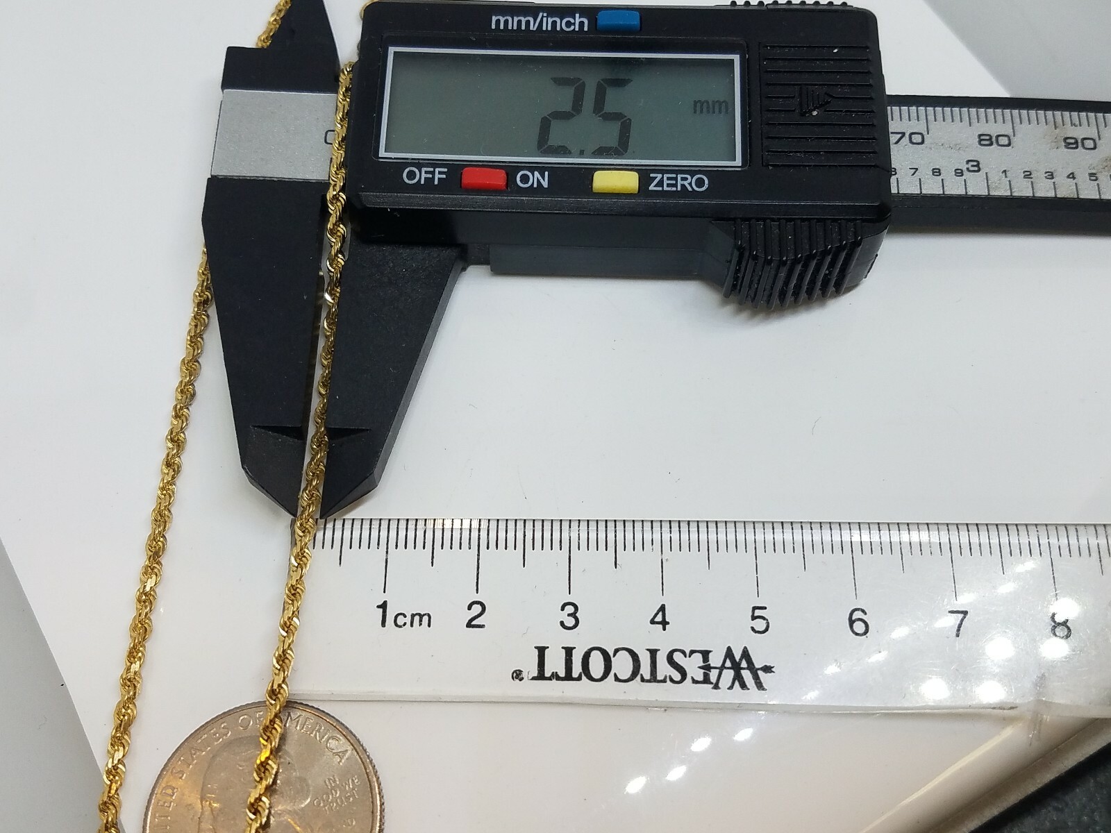 GOLD Rope chain 14k SOLID real yellow 10.4g 2.5mm 22″ (ask 16 18 20 24 )