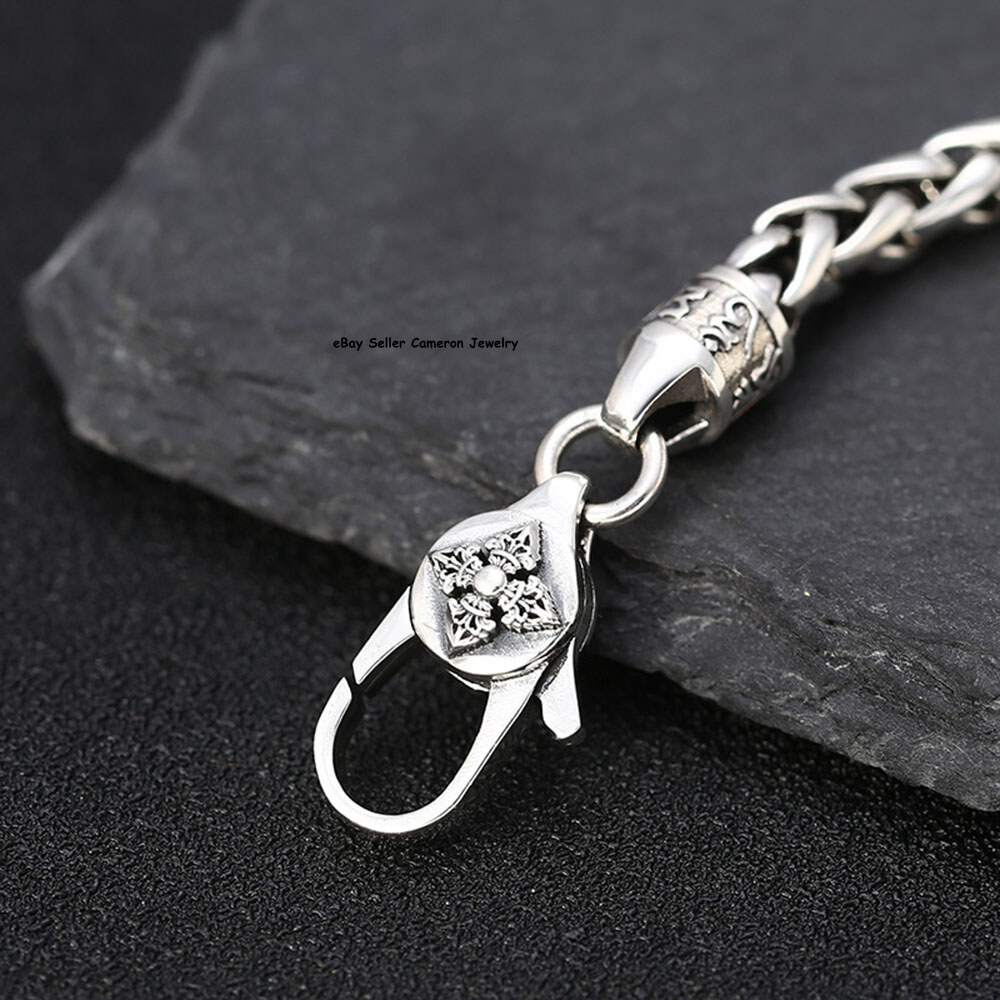Pure S925 Sterling Silver Chain Unisex 5mm Cross Wheat Link Bracelet 7.1-8.3inch
