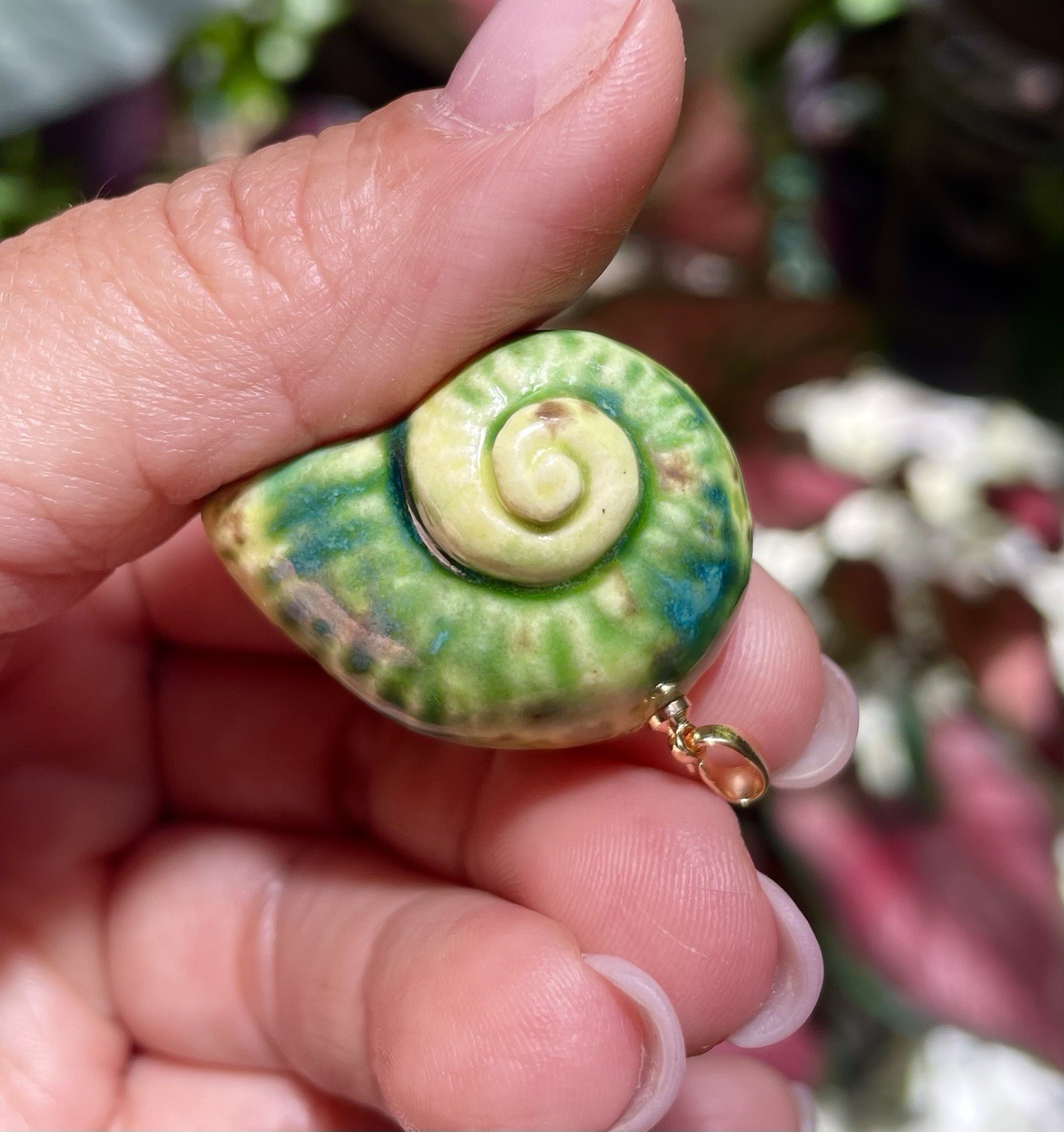 Handmade Ceramic Pendant Jewelry. Unique piece. Garden