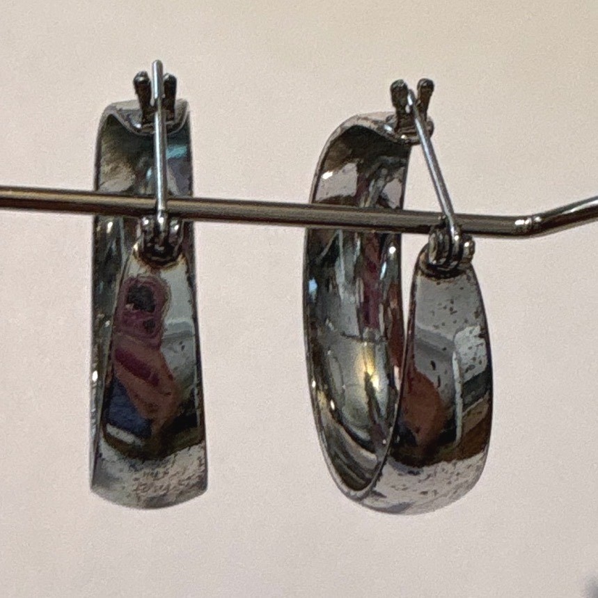 1980s Polished Silver Tone Wide Band Round Hoop Earrings 1 Inch
