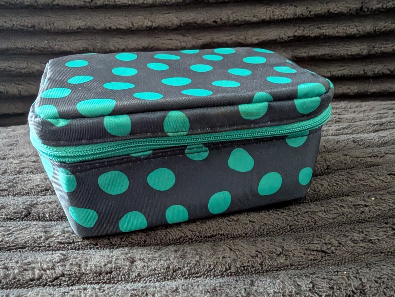 Thirty-One Travel Jewelry Case Zip-Around Black/Teal Polka Dot w/ 3 Pouches