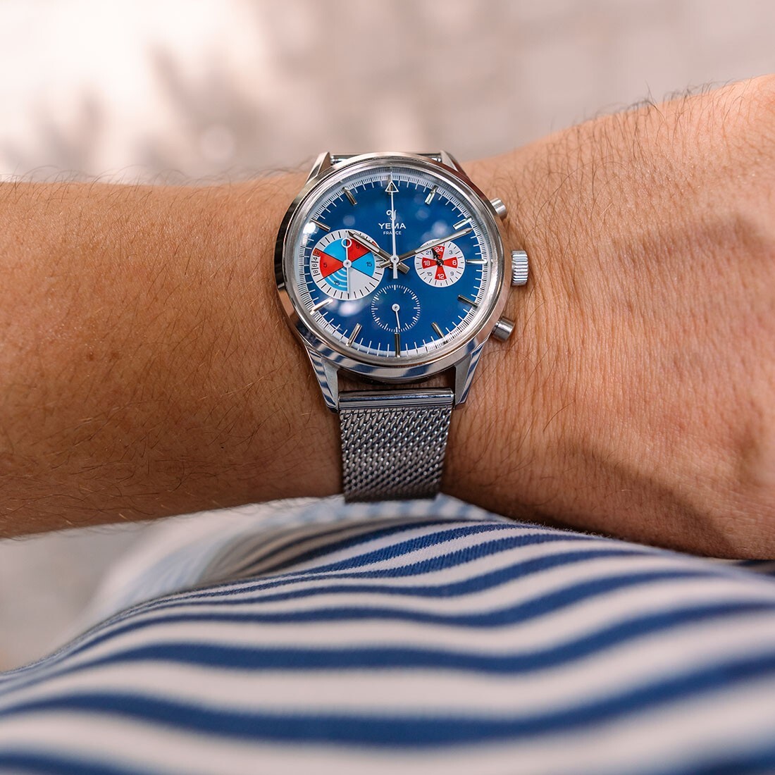 YEMA Yachtingraf Chronograph Hybrid Steel Mechanical Blue Quartz Men’s Watch