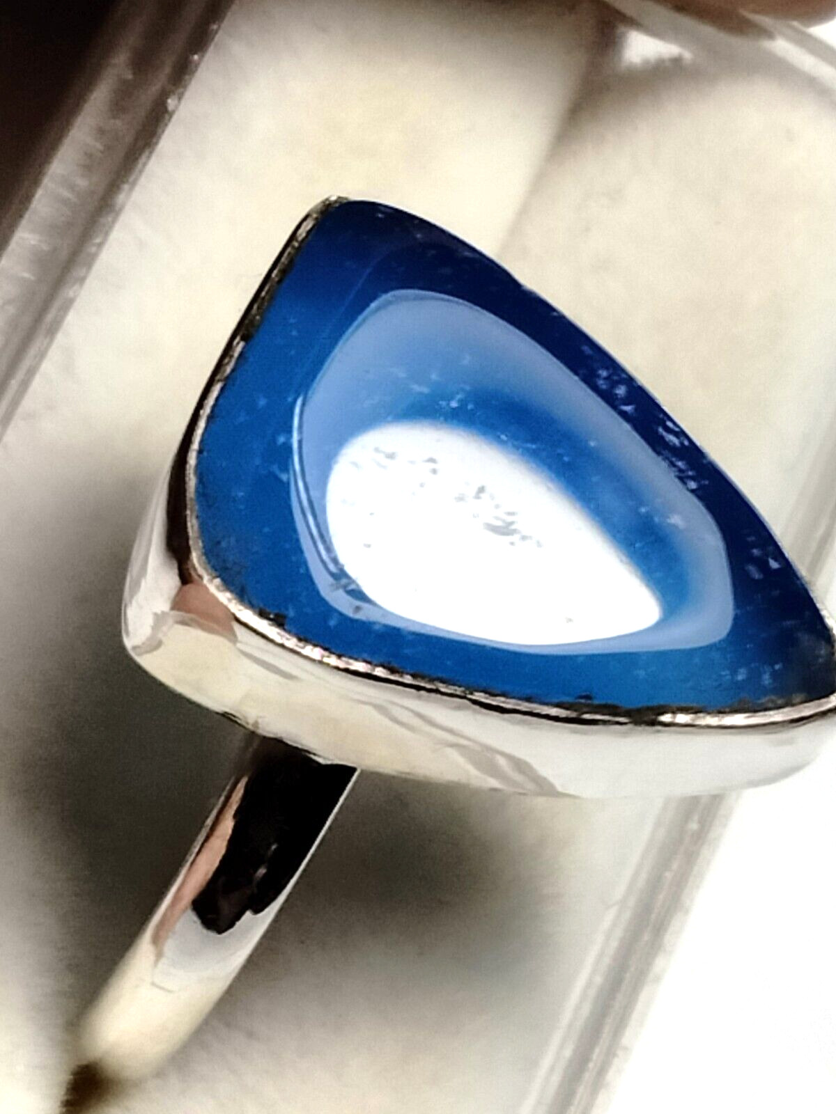 LUSCIOUS SEA BLUE CHALCEDONY IN STERLING SILVER.925 RING SIZE 8.75-9.0!