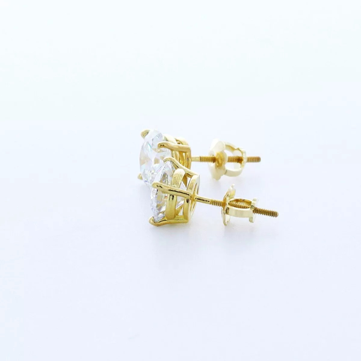 Stud Earrings Solid 14K Yellow Gold Classic 1.87 CT Round Natural Diamond H SI2